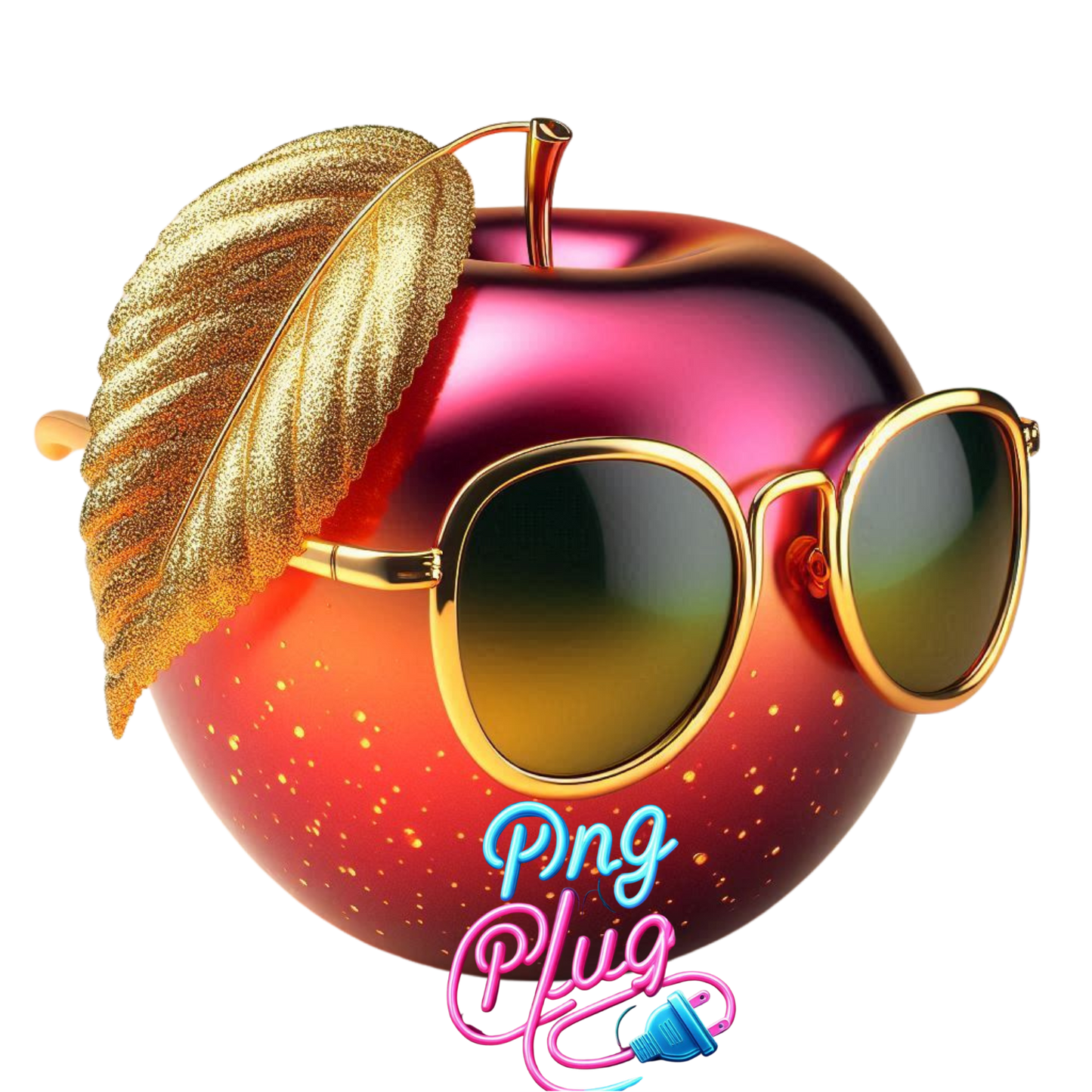 Cool Apple with Gold Sunglasses PNG – Fun, Trendy Fruit Clipart for T-Shirts, Stickers & Sublimation Crafts - Instant Digital Download