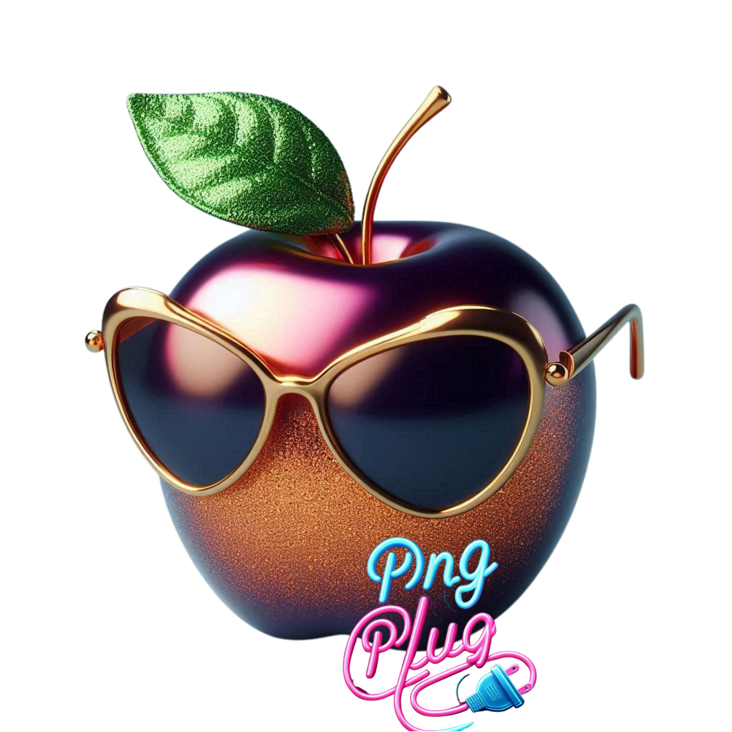 Cool Apple with Gold Sunglasses PNG – Fun, Trendy Fruit Clipart for T-Shirts, Stickers & Sublimation Crafts - Instant Digital Download