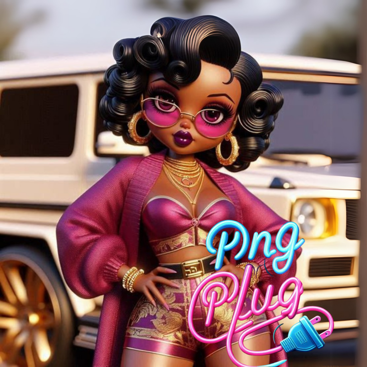 Glamorous Afrocentric Plum Betty Boop PNG Bundle - Instant Digital Download