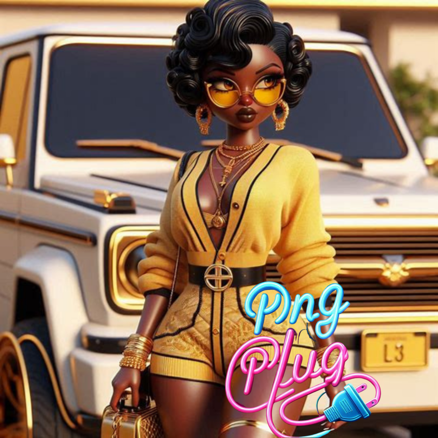 Glamorous Afrocentric Yellow-Gold Betty Boop PNG Bundle- Instant Digital Download
