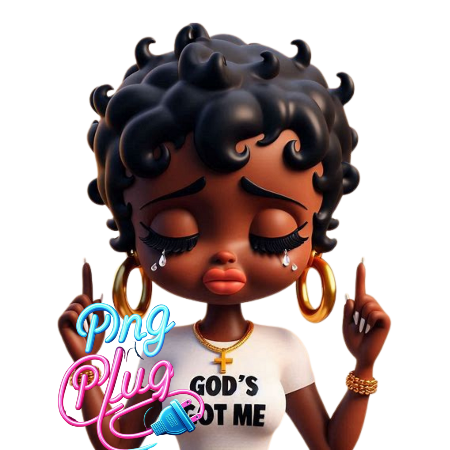 Inspirational Betty Boop 'God’s Got Me' Crying, Empowerment Afrocentric Modern Faith-Based PNG’s Image- Instant Digital Download (Copy)