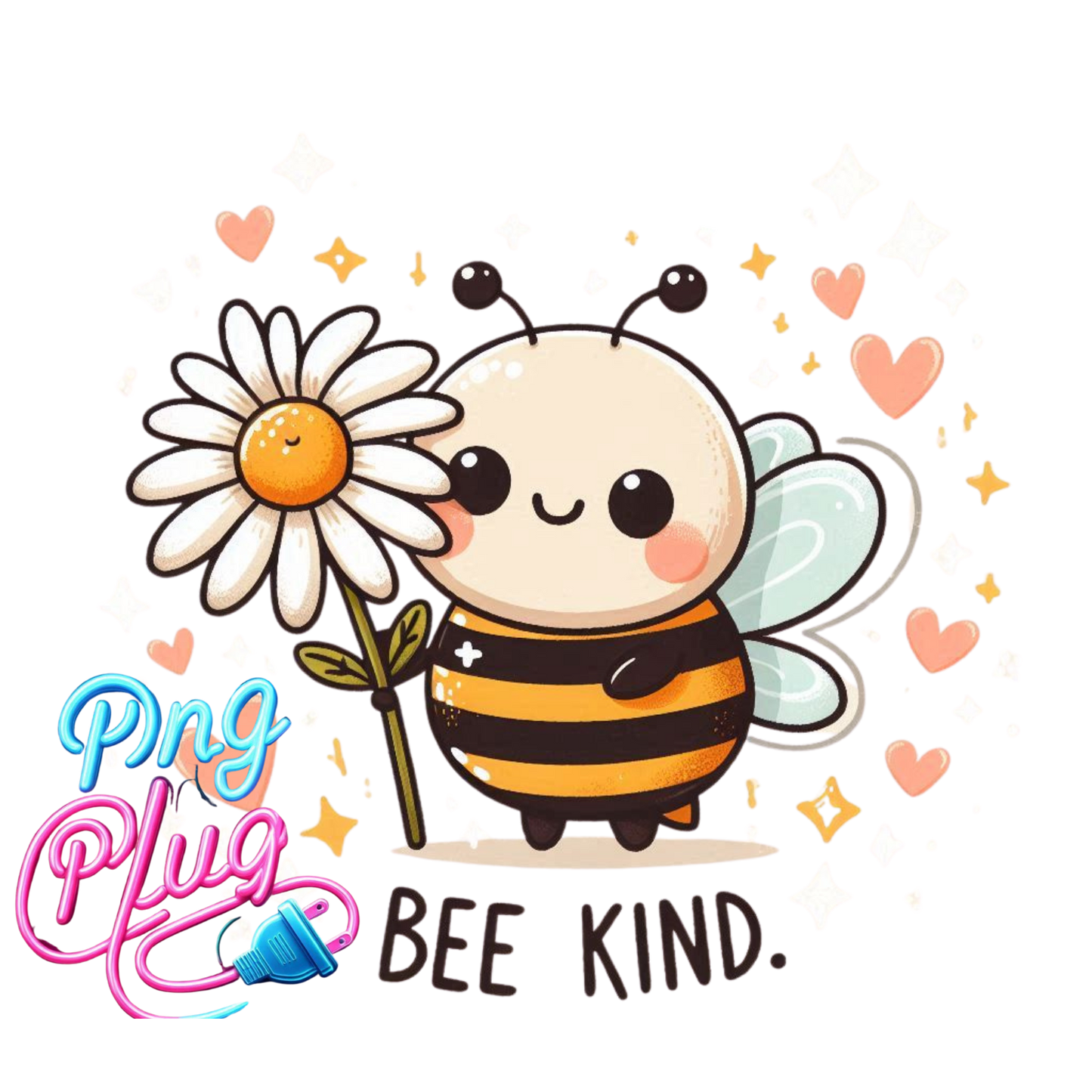 Cute Bee Kind PNG – Whimsical Bumble Bee Holding Daisy, Inspirational Kindness Clipart for Shirts, Mugs, Stickers & More- Instant Digital Download