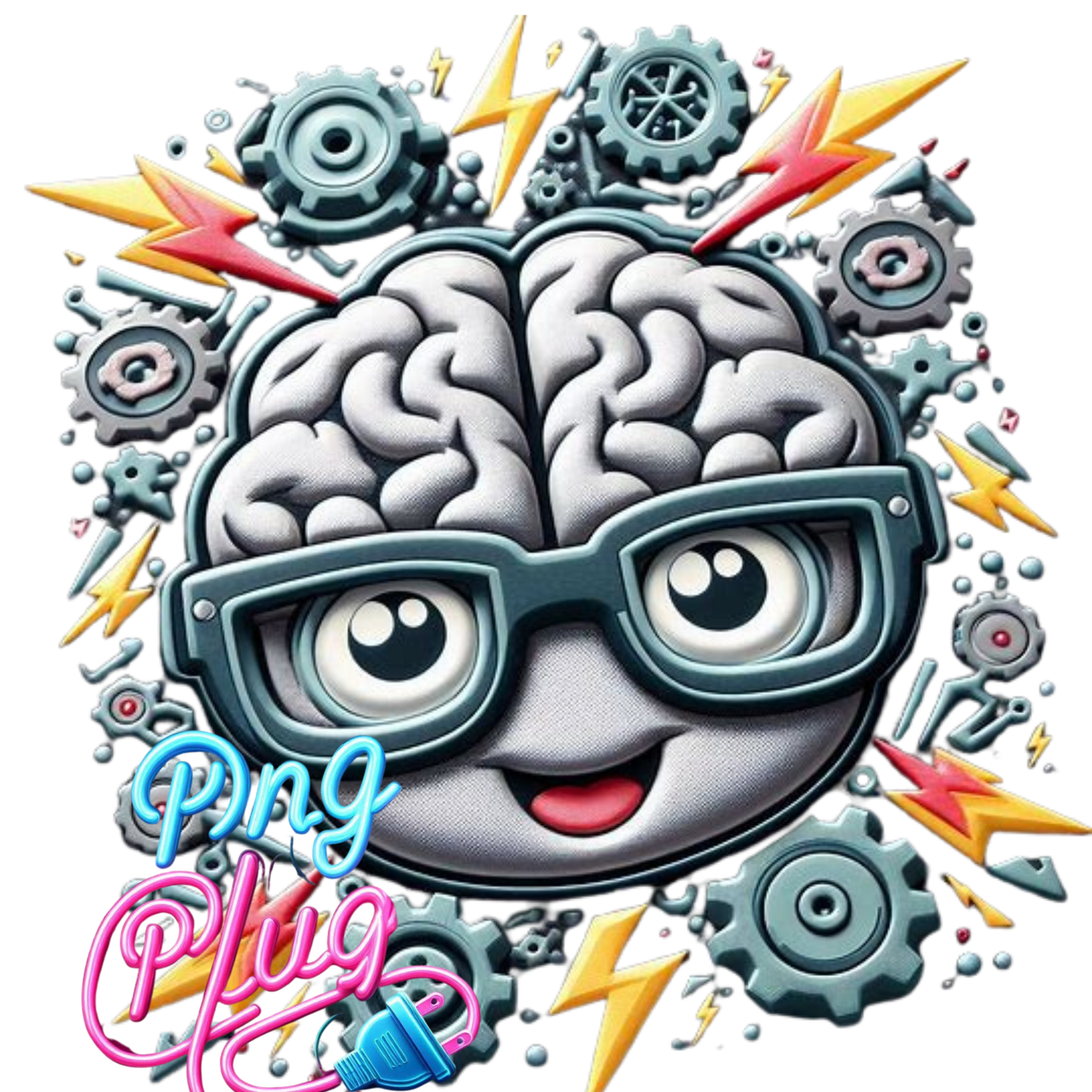 Cute Brain with Gears & Glasses PNG – Smart Cartoon Design for STEM Crafts, Kids Shirts, School Stickers & More