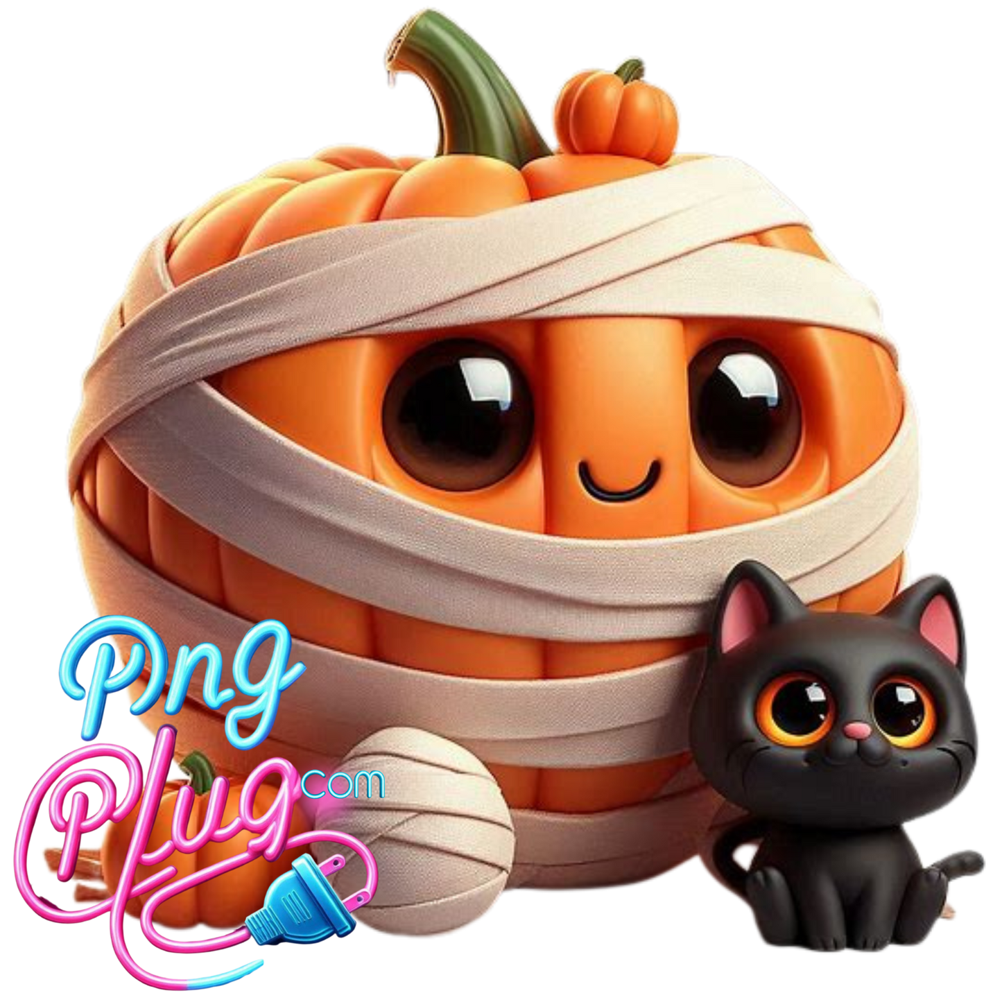 Cute Mummy Pumpkin & Black Cat PNG – Adorable Halloween Digital Art for Crafts, Shirts & Stickers - Instant Digital Download