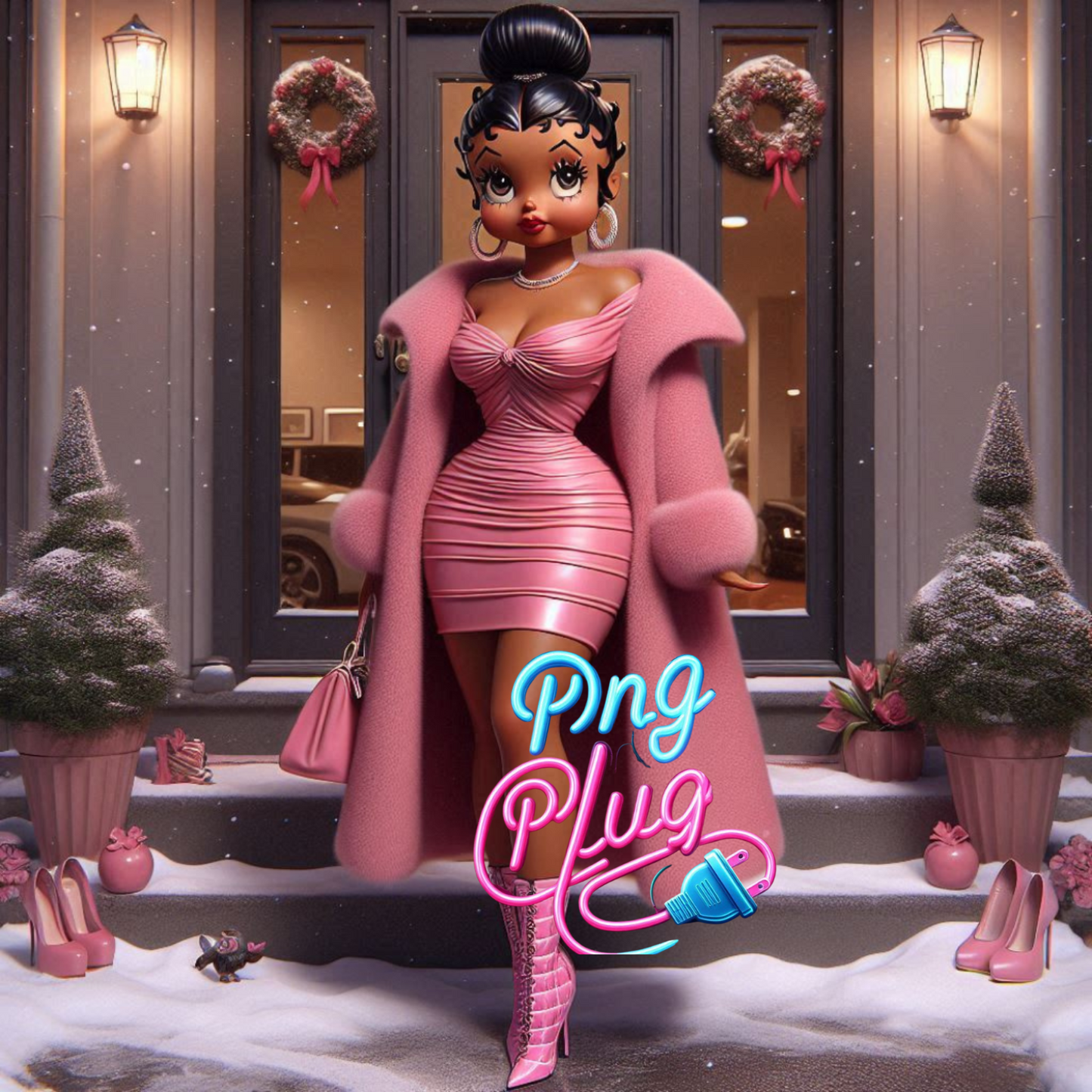 Stylish Pink Betty Boop Winter Fashion PNG Bundle - Instant Digital Download