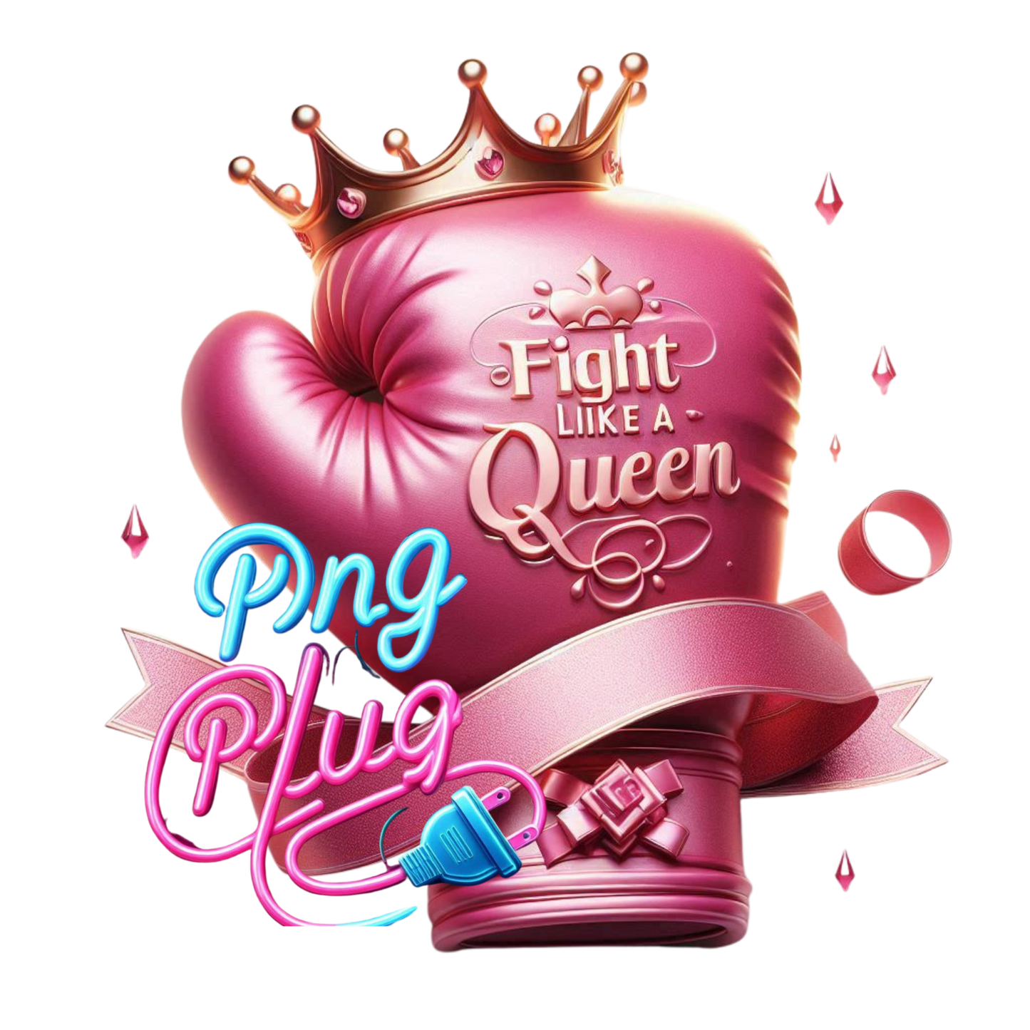 Empowered Fighter: Pink Boxing Glove with Crown - Breast Cancer Awareness- Instant Digital Download
