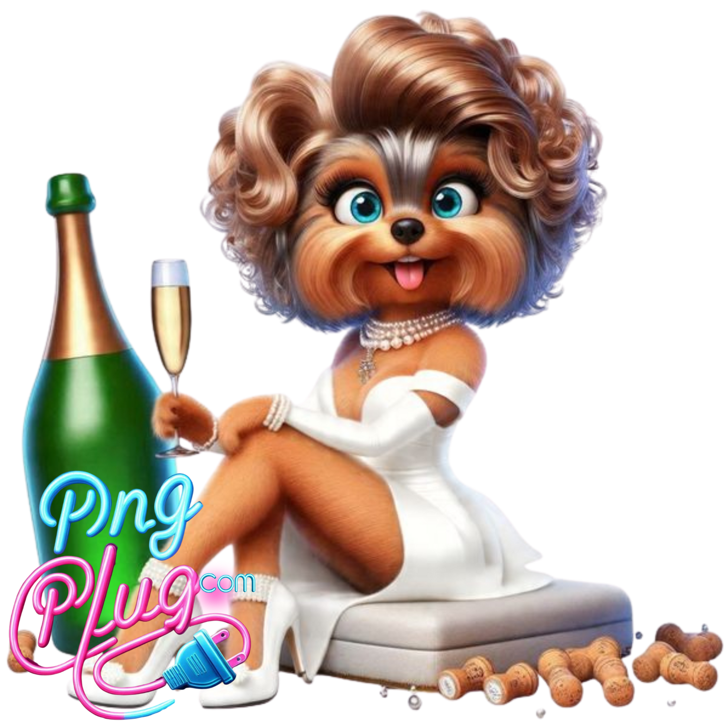 Glam Yorkshire Terrier PNG | Champagne Dog Clipart | Sublimation, Apparel, Mugs & Party Decor- Instant Digital Download