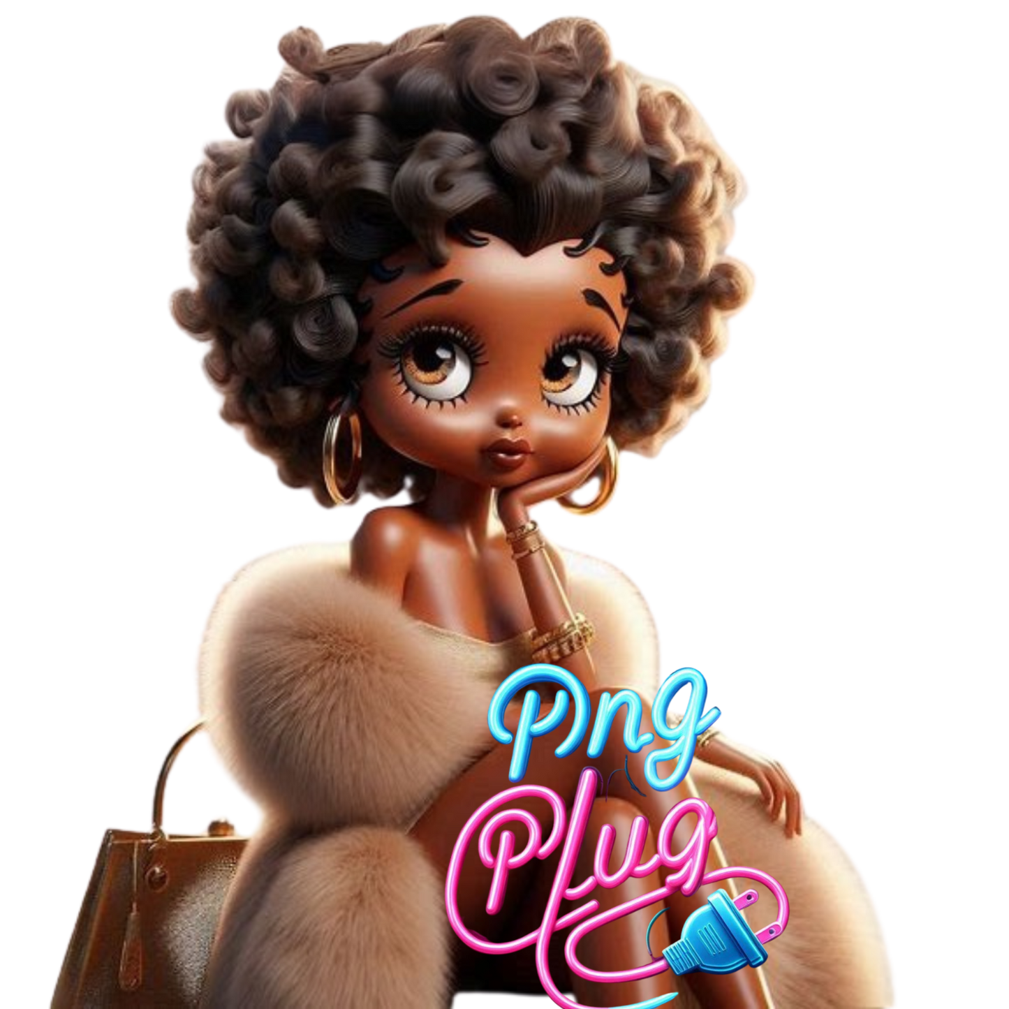 Betty Boop in Gold Fur Glamour PNG Bundle - Instant Digital Download