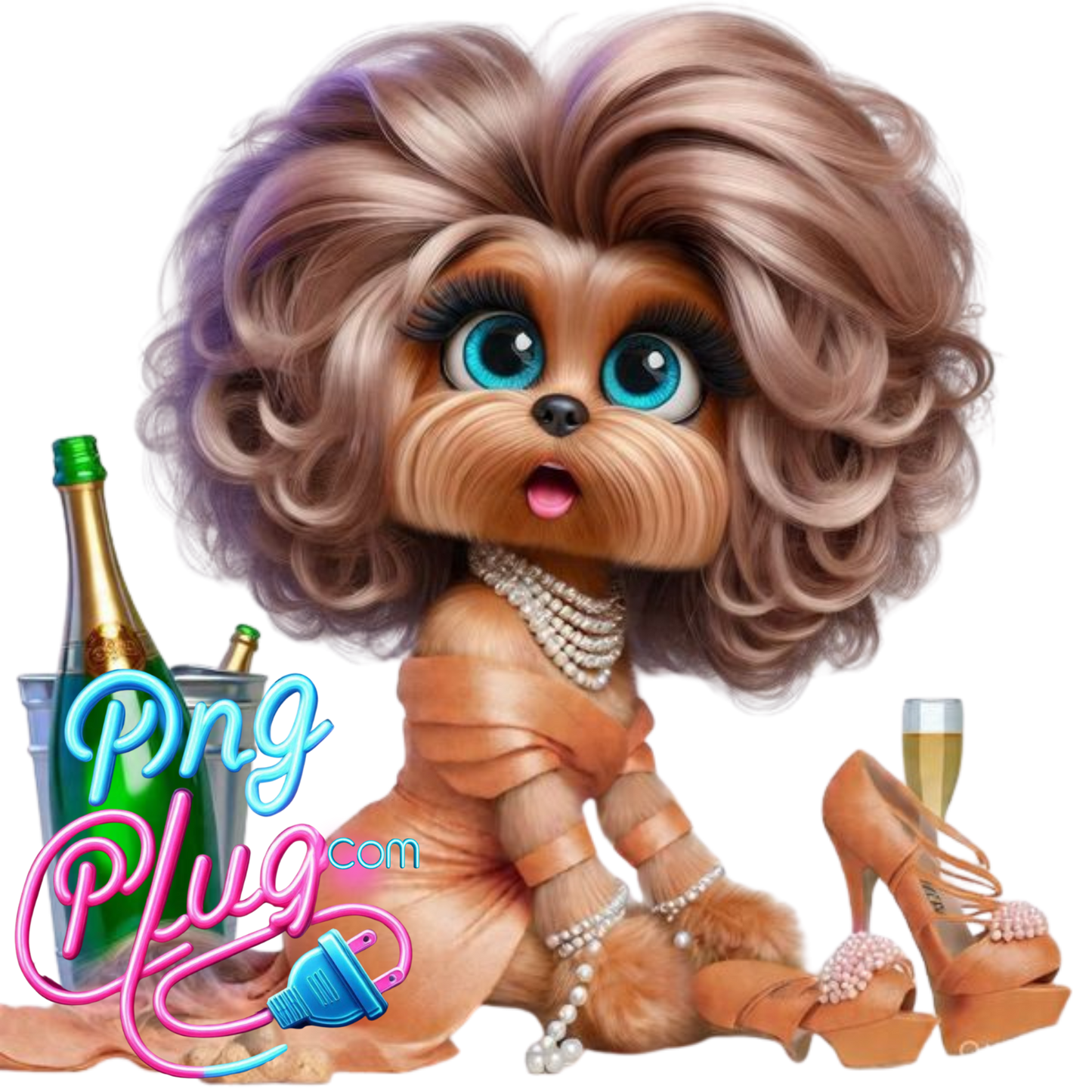 Yorkshire Terrier Glam PNG Clipart Digital Download Champagne Pearls Sublimation Design for Mugs Shirts Cricut Crafts - Instant Digital Download