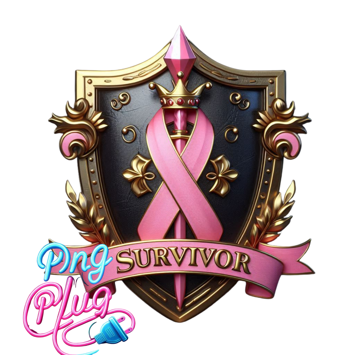Gold & Pink Breast Cancer Survivor Shield PNG Bundle– Awareness Ribbon - Instant Digital Download