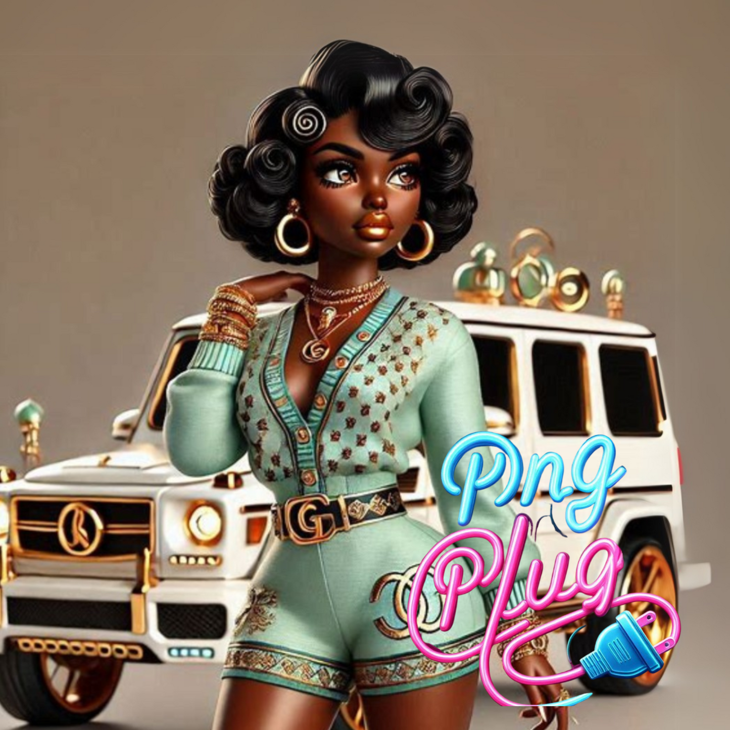 Glamorous Afrocentric Mint Betty Boop PNG -Bundle Instant Digital Download