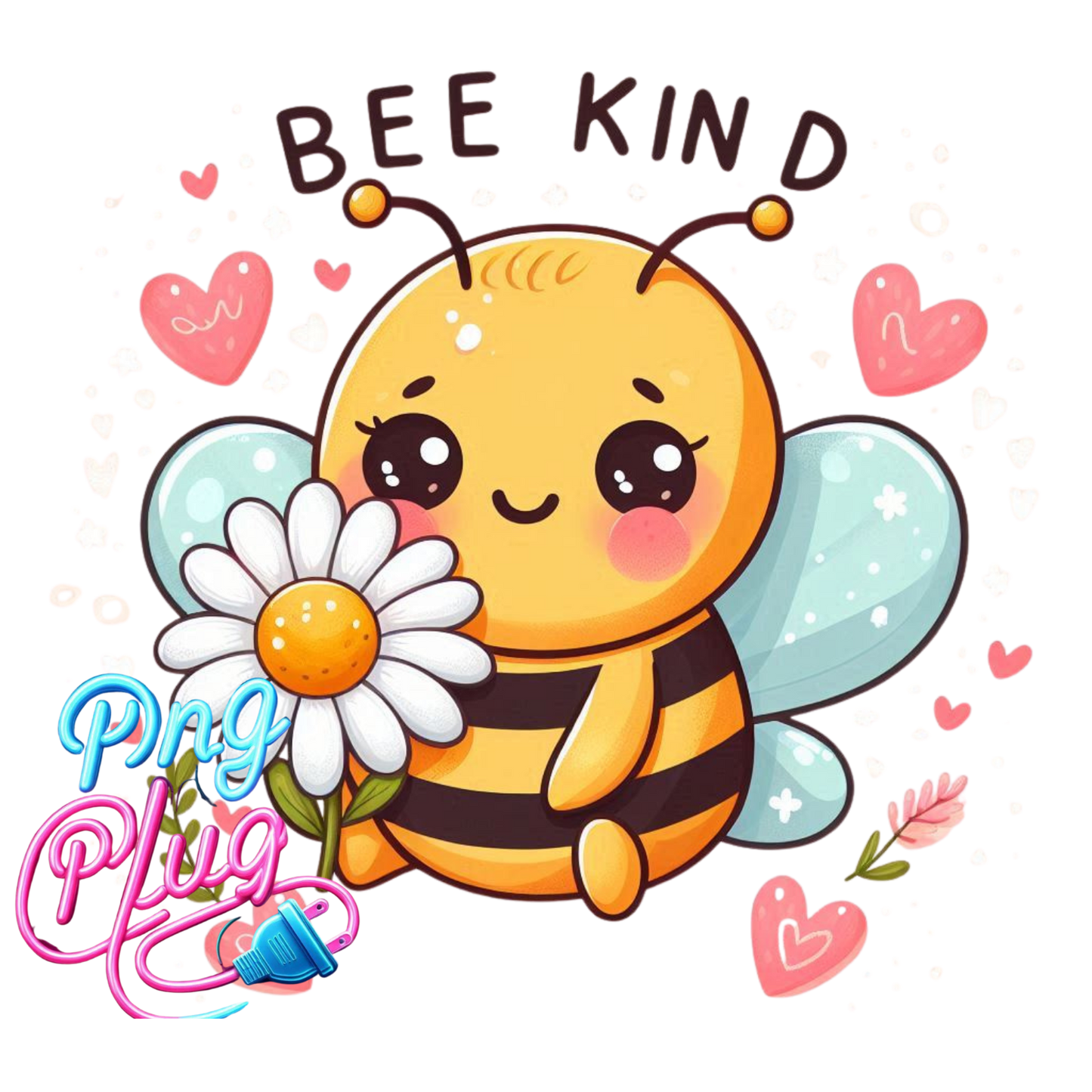 Cute Bee Kind PNG – Whimsical Bumble Bee Holding Daisy, Inspirational Kindness Clipart for Shirts, Mugs, Stickers & More- Instant Digital Download