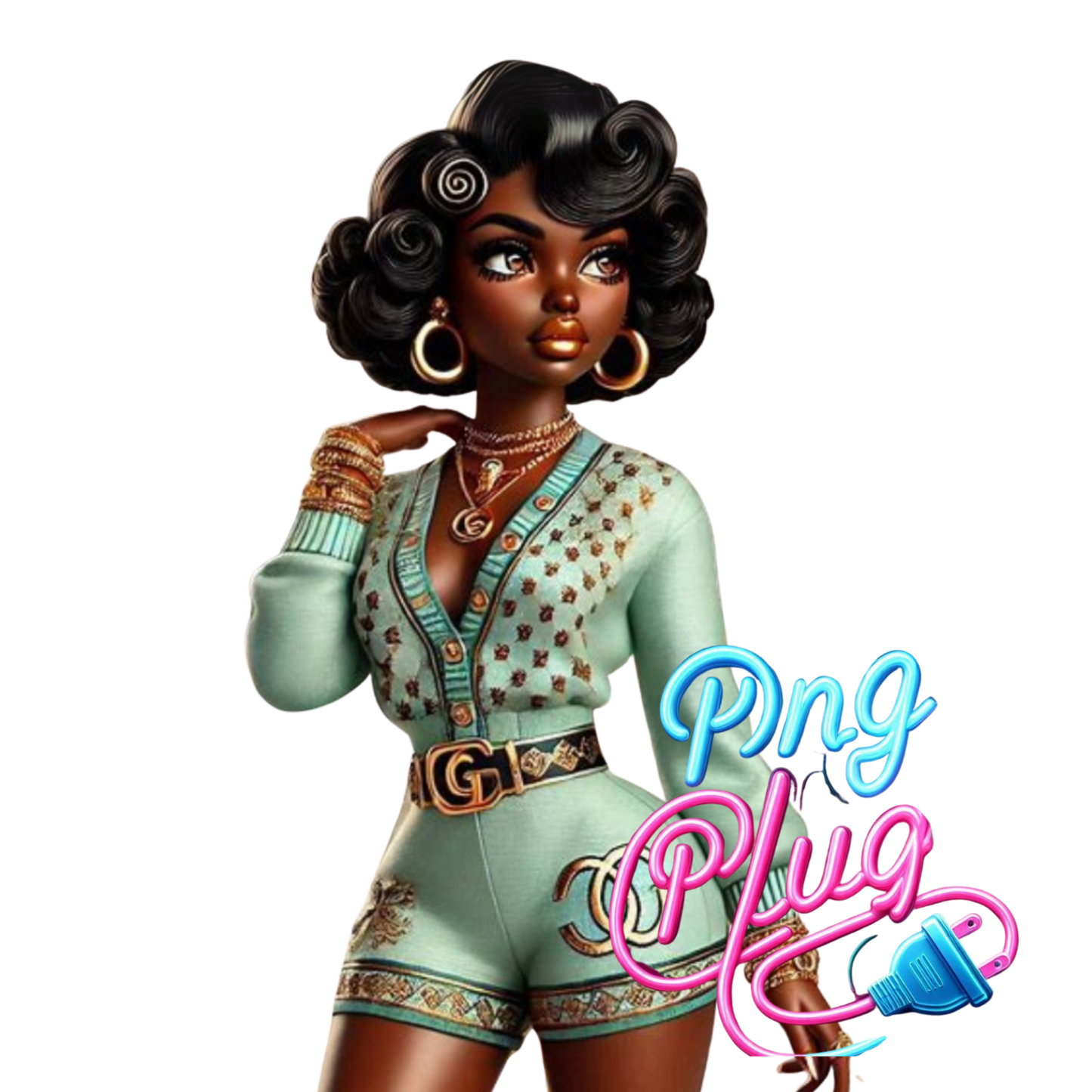 Glamorous Afrocentric Mint Betty Boop PNG -Bundle Instant Digital Download