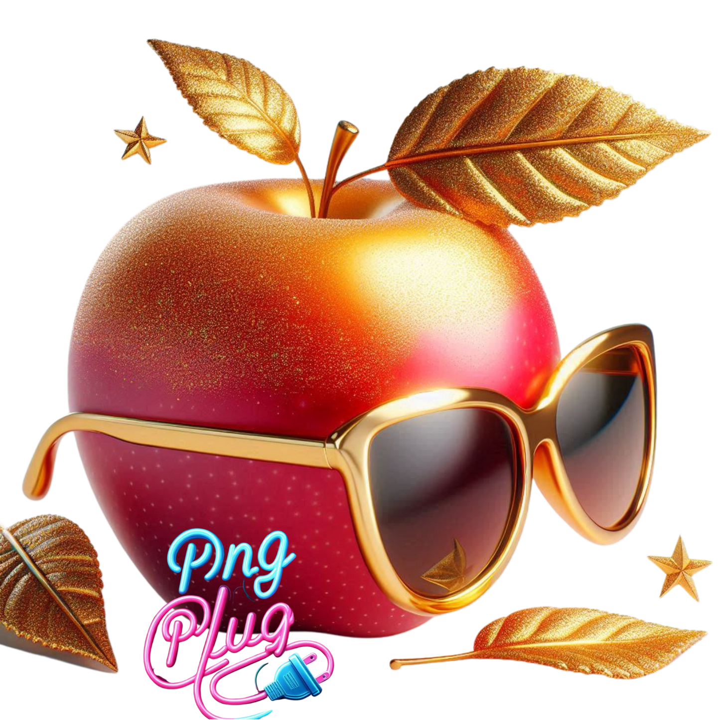 Cool Apple with Gold Sunglasses PNG – Fun, Trendy Fruit Clipart for T-Shirts, Stickers & Sublimation Crafts - Instant Digital Download