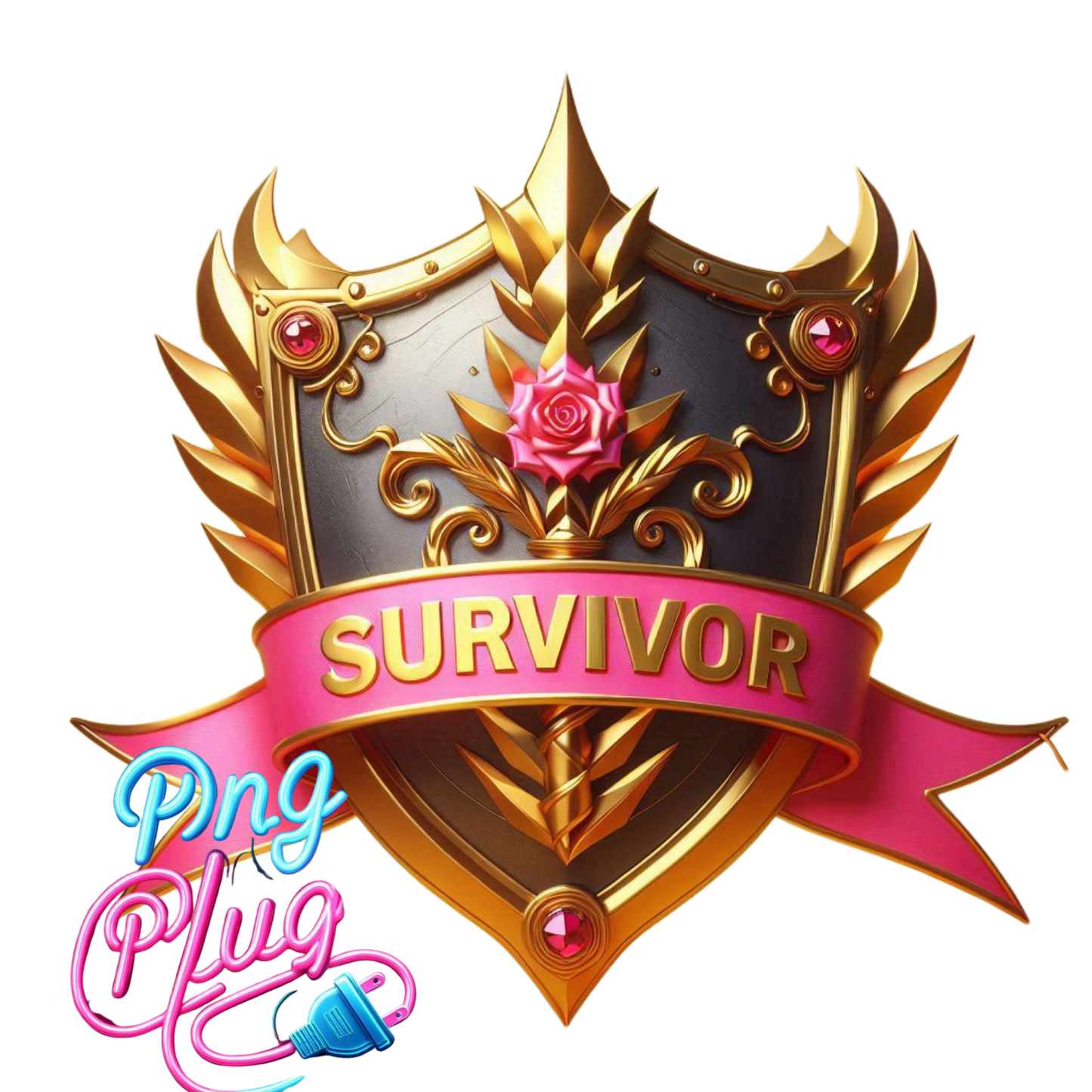 Gold & Pink Breast Cancer Survivor Shield PNG Bundle– Awareness Ribbon - Instant Digital Download