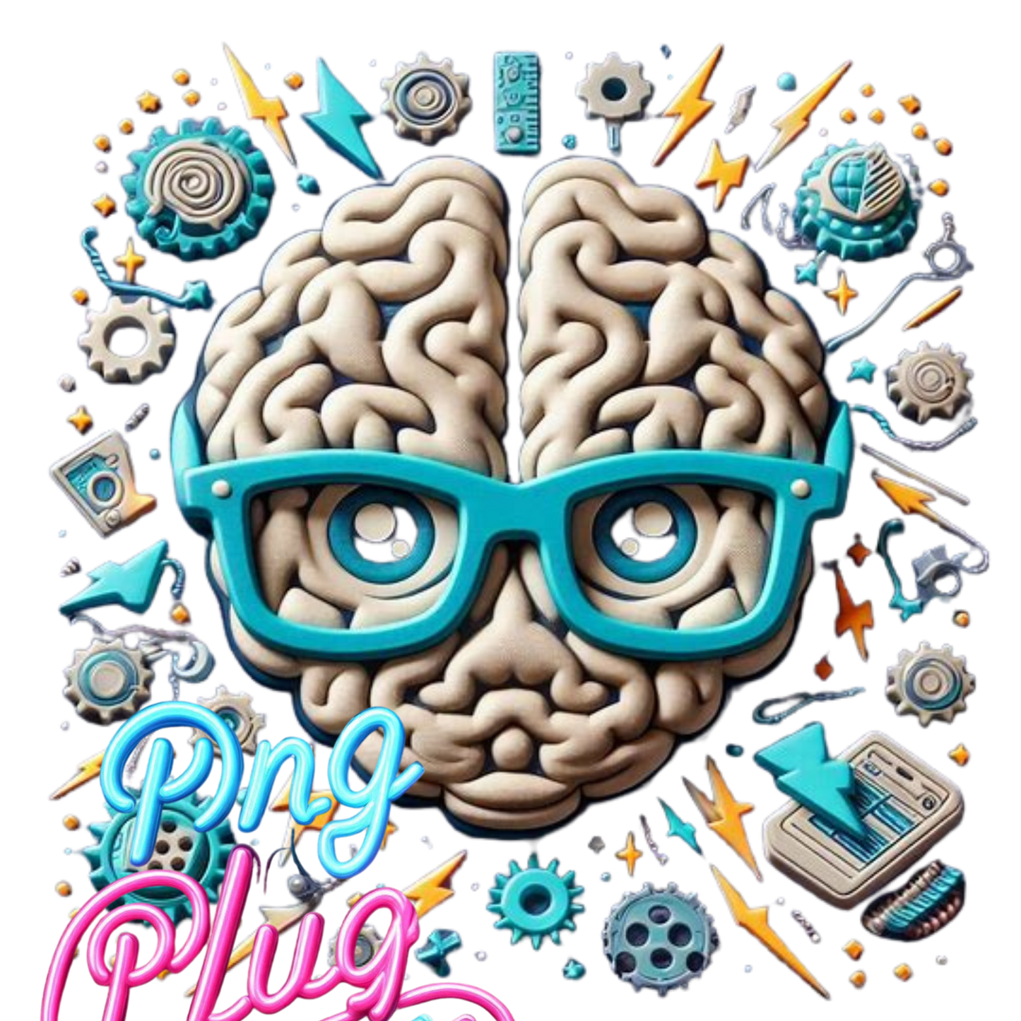 Cute Brain with Gears & Glasses PNG – Smart Cartoon Design for STEM Crafts, Kids Shirts, School Stickers & More