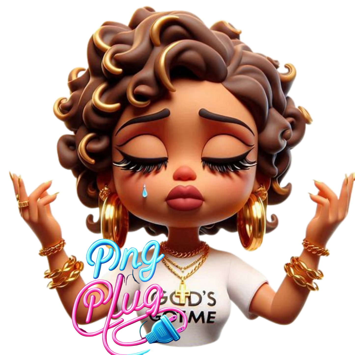 Inspirational Betty Boop 'God’s Got Me' Crying, Empowerment Afrocentric Modern Faith-Based PNG’s Image- Instant Digital Download (Copy)