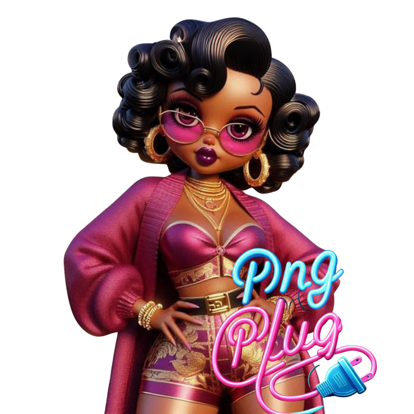 Glamorous Afrocentric Plum Betty Boop PNG Bundle - Instant Digital Download