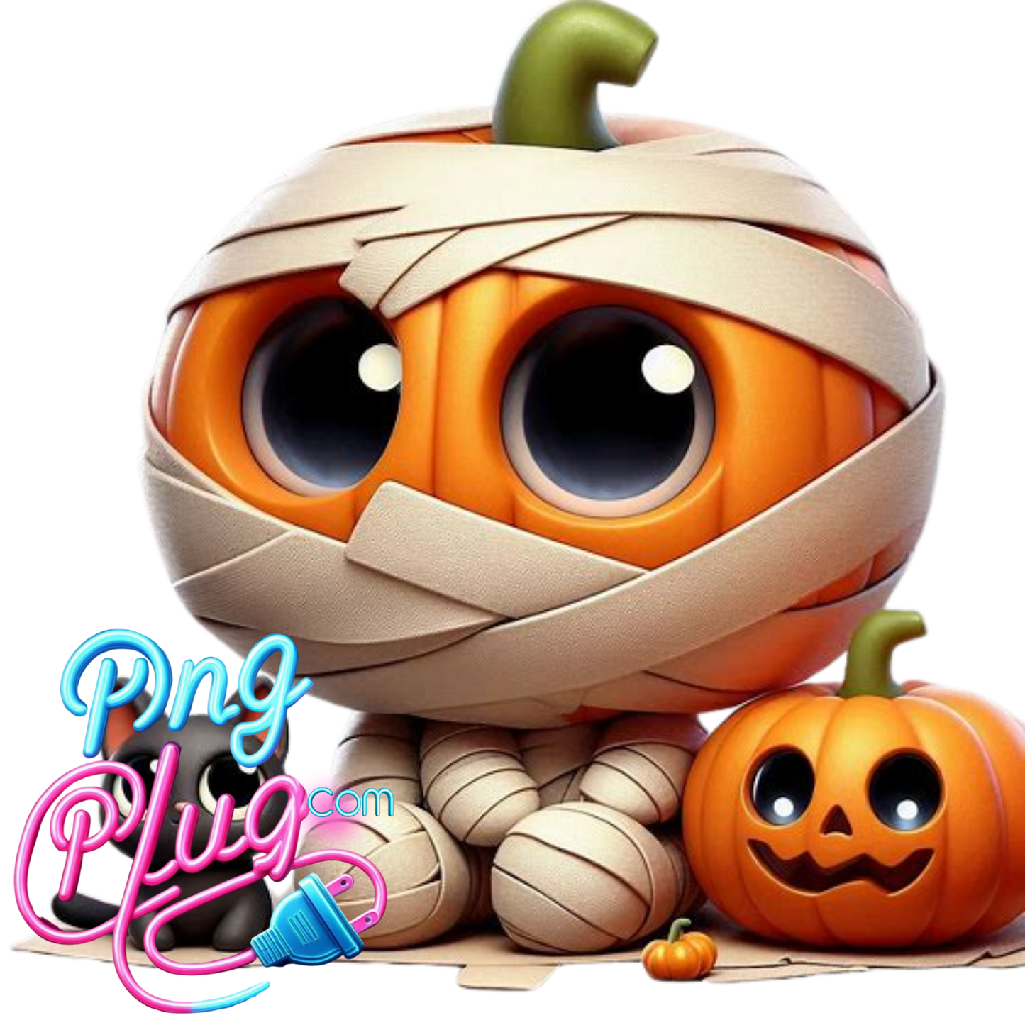 Cute Mummy Pumpkin & Black Cat PNG – Adorable Halloween Digital Art for Crafts, Shirts & Stickers - Instant Digital Download