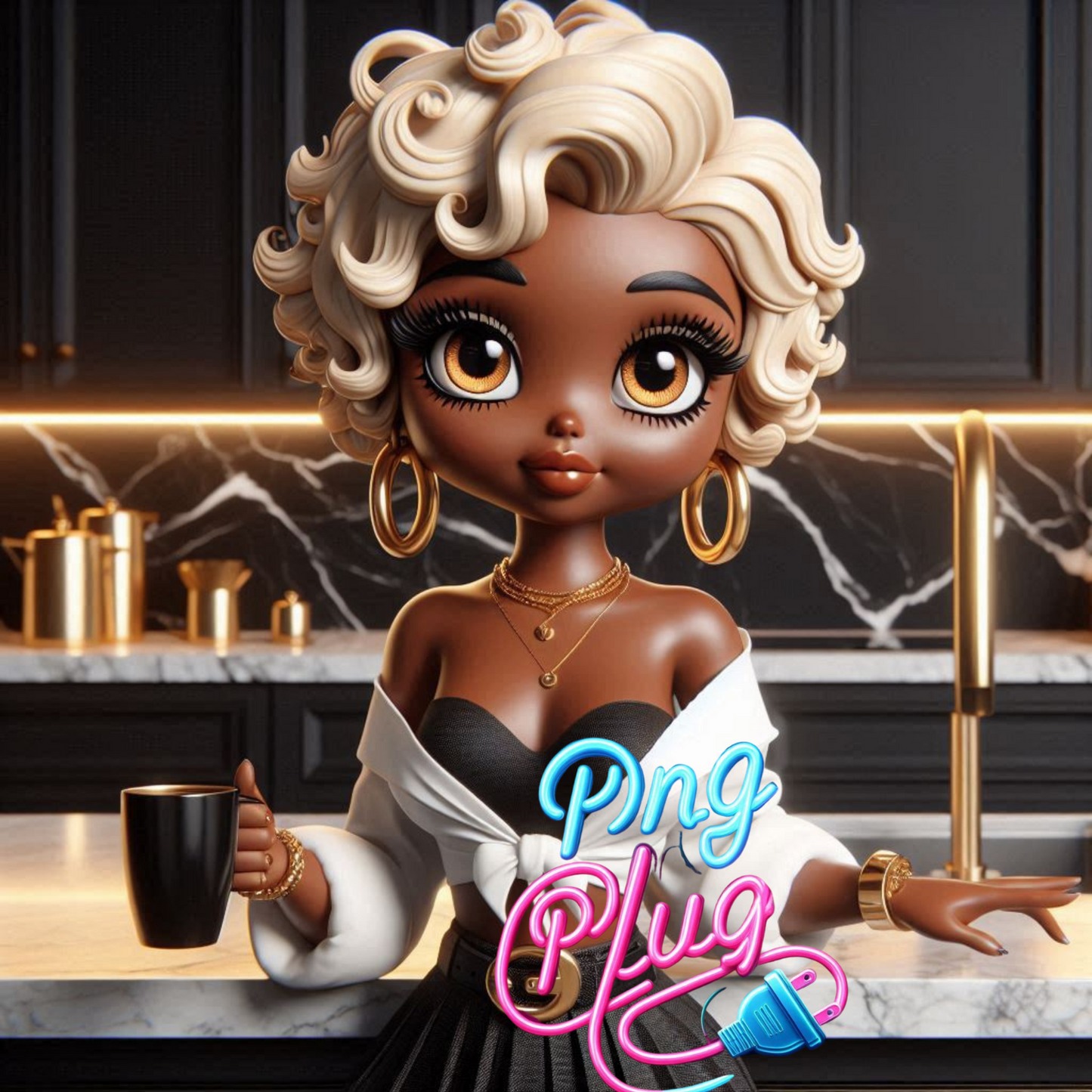 Blonde African American Betty Boop Glam Girl Bundle PNG Images – Instant Digital Download
