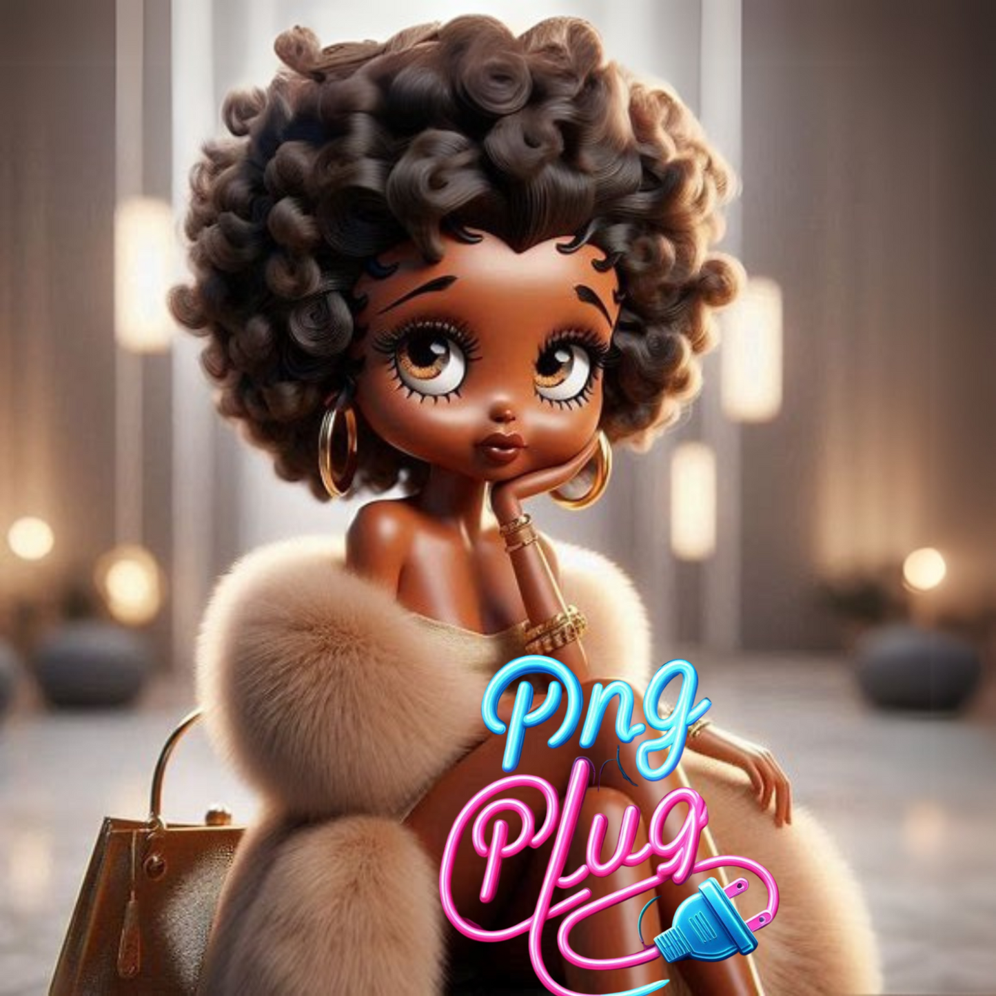 Betty Boop in Gold Fur Glamour PNG Bundle - Instant Digital Download
