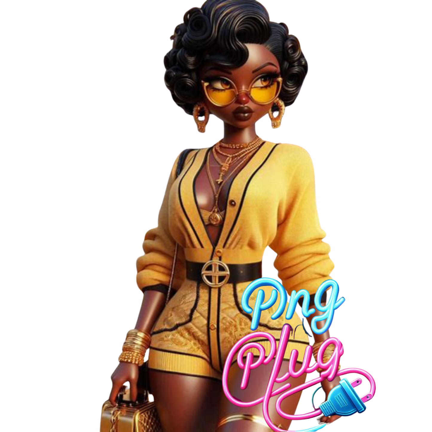 Glamorous Afrocentric Yellow-Gold Betty Boop PNG Bundle- Instant Digital Download
