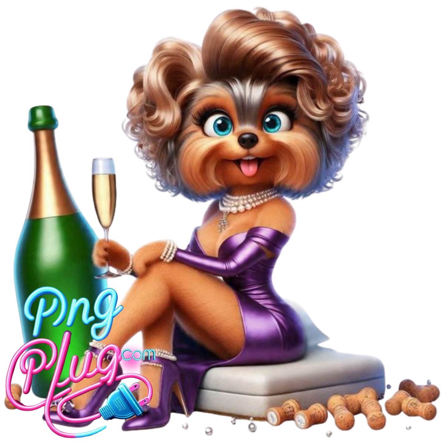 Glam Yorkshire Terrier PNG | Champagne Dog Clipart | Sublimation, Apparel, Mugs & Party Decor- Instant Digital Download
