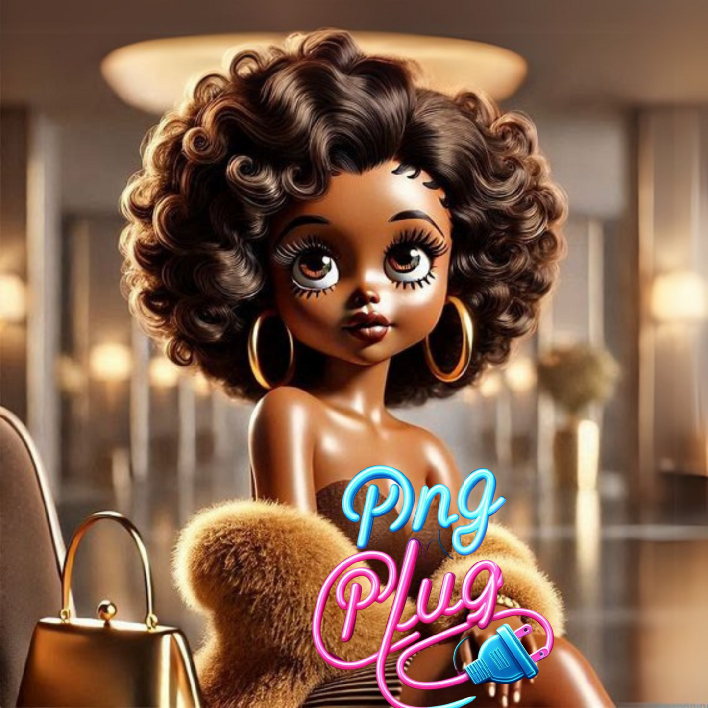 Betty Boop in Gold Fur Glamour PNG Bundle - Instant Digital Download