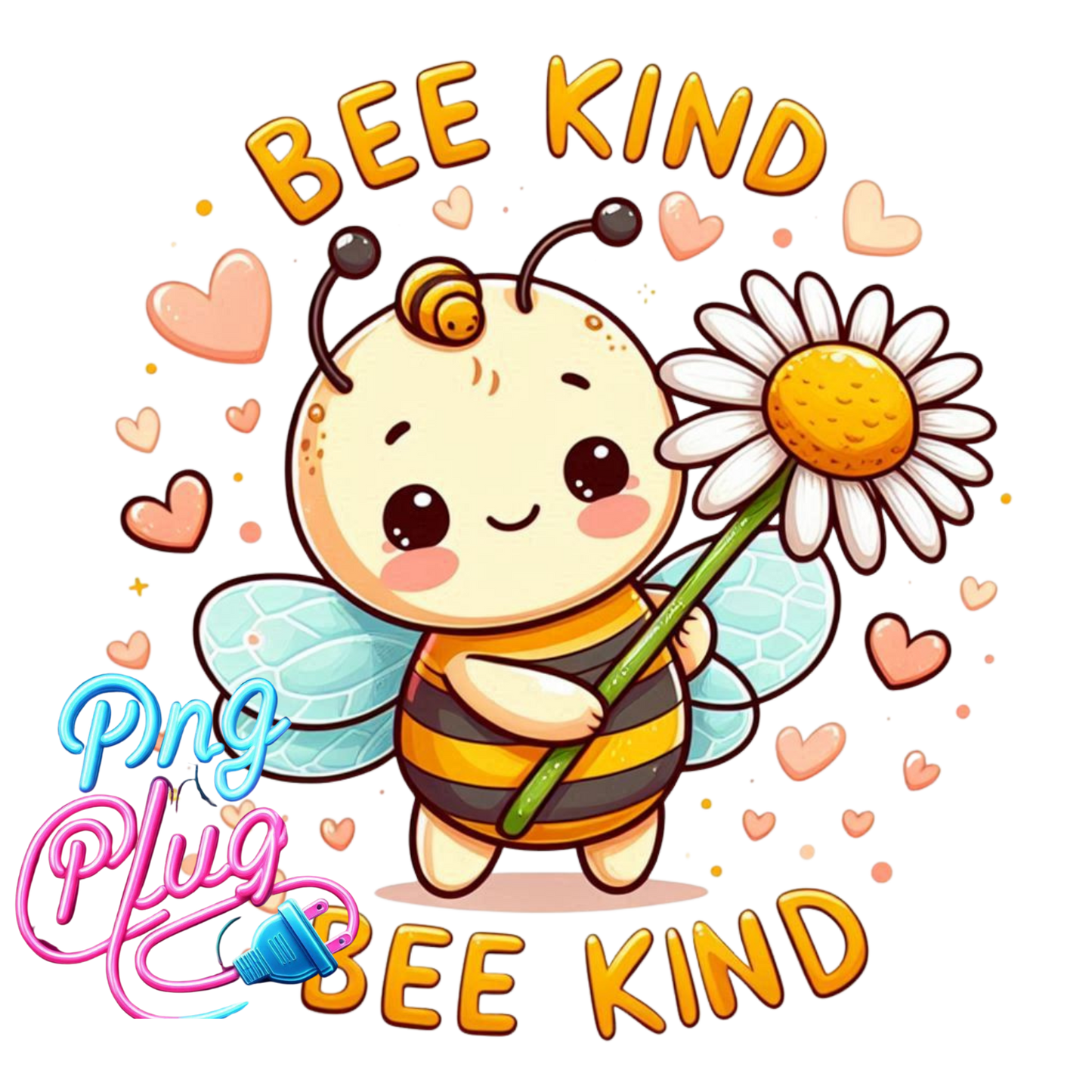 Cute Bee Kind PNG – Whimsical Bumble Bee Holding Daisy, Inspirational Kindness Clipart for Shirts, Mugs, Stickers & More- Instant Digital Download