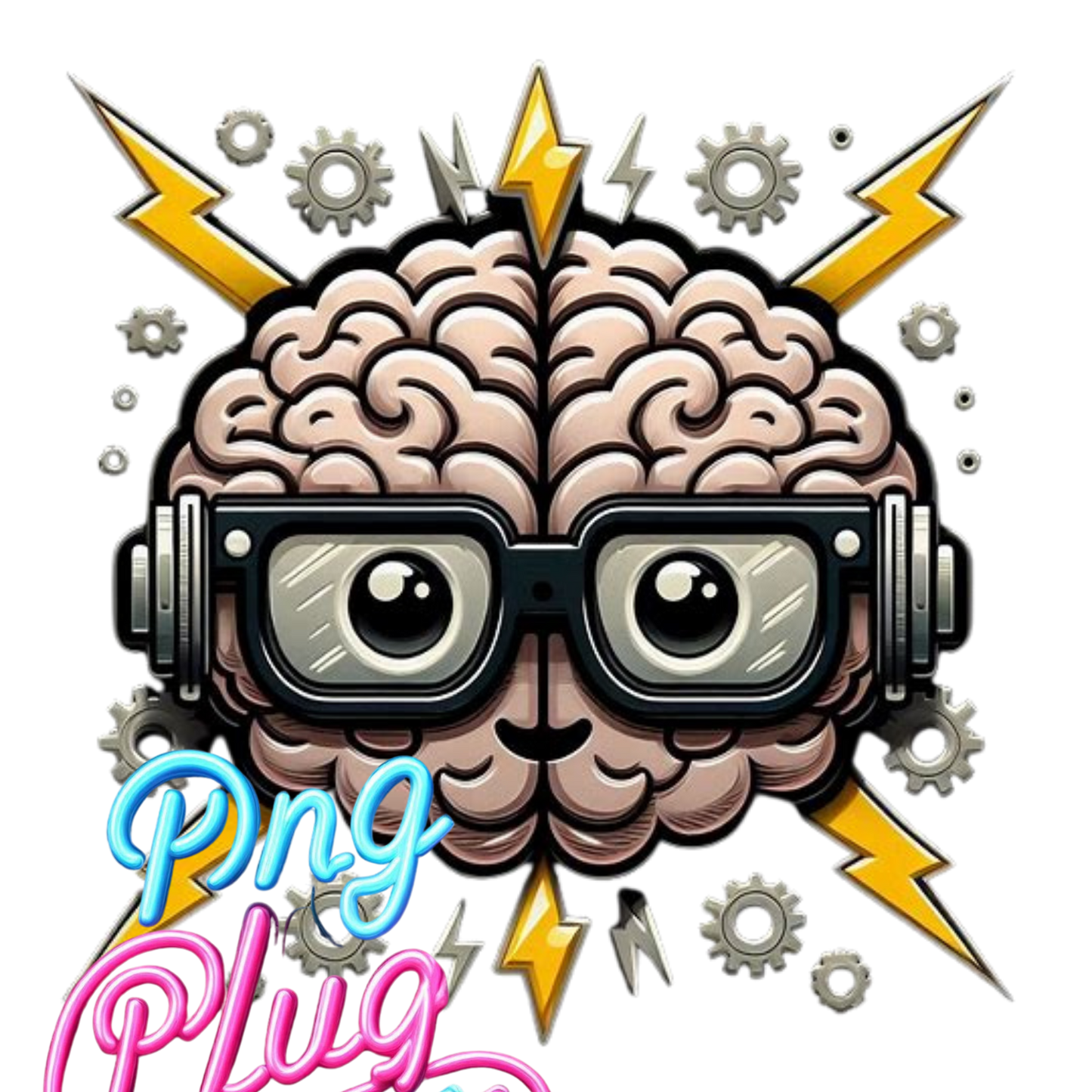 Cute Brain with Gears & Glasses PNG – Smart Cartoon Design for STEM Crafts, Kids Shirts, School Stickers & More