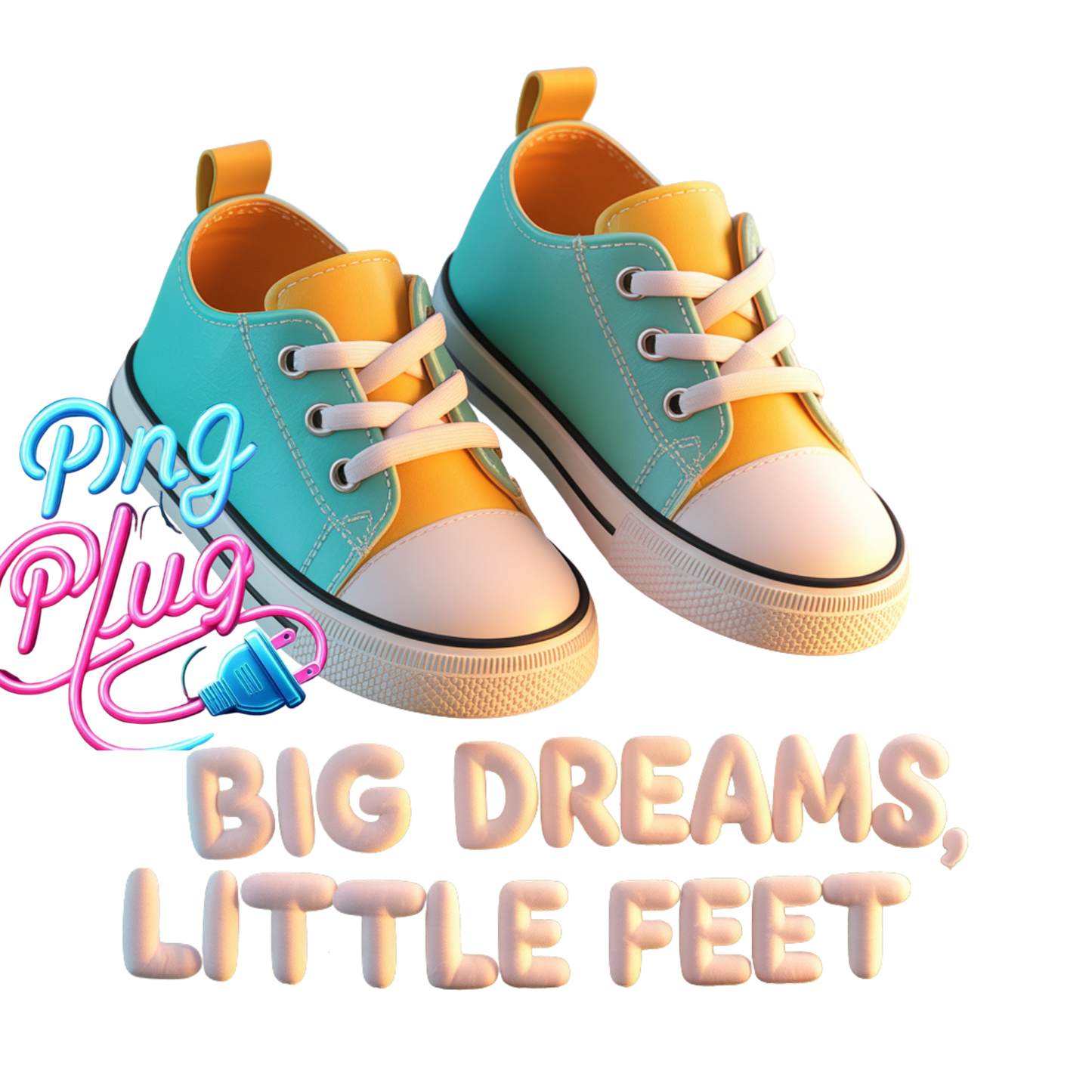 Big Dreams Little Feet 3D Cartoon Sneaker PNG – Bright Back to School Design for Kids, Shirts, Stickers & More- Instant Digital Download