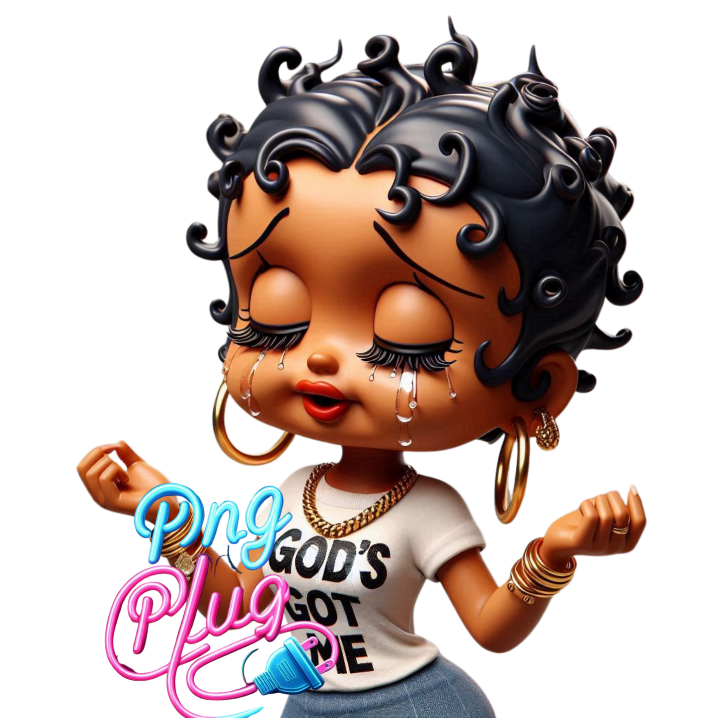 Inspirational Betty Boop 'God’s Got Me' Crying, Empowerment Afrocentric Modern Faith-Based PNG’s Image- Instant Digital Download (Copy)