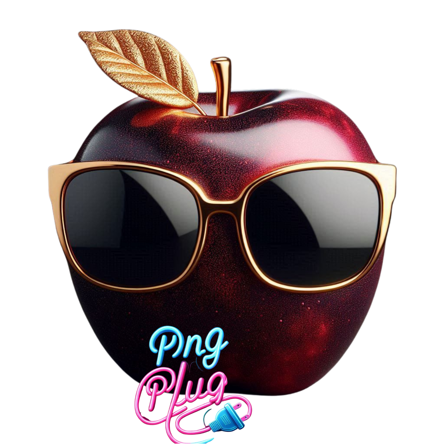 Cool Apple with Gold Sunglasses PNG – Fun, Trendy Fruit Clipart for T-Shirts, Stickers & Sublimation Crafts - Instant Digital Download