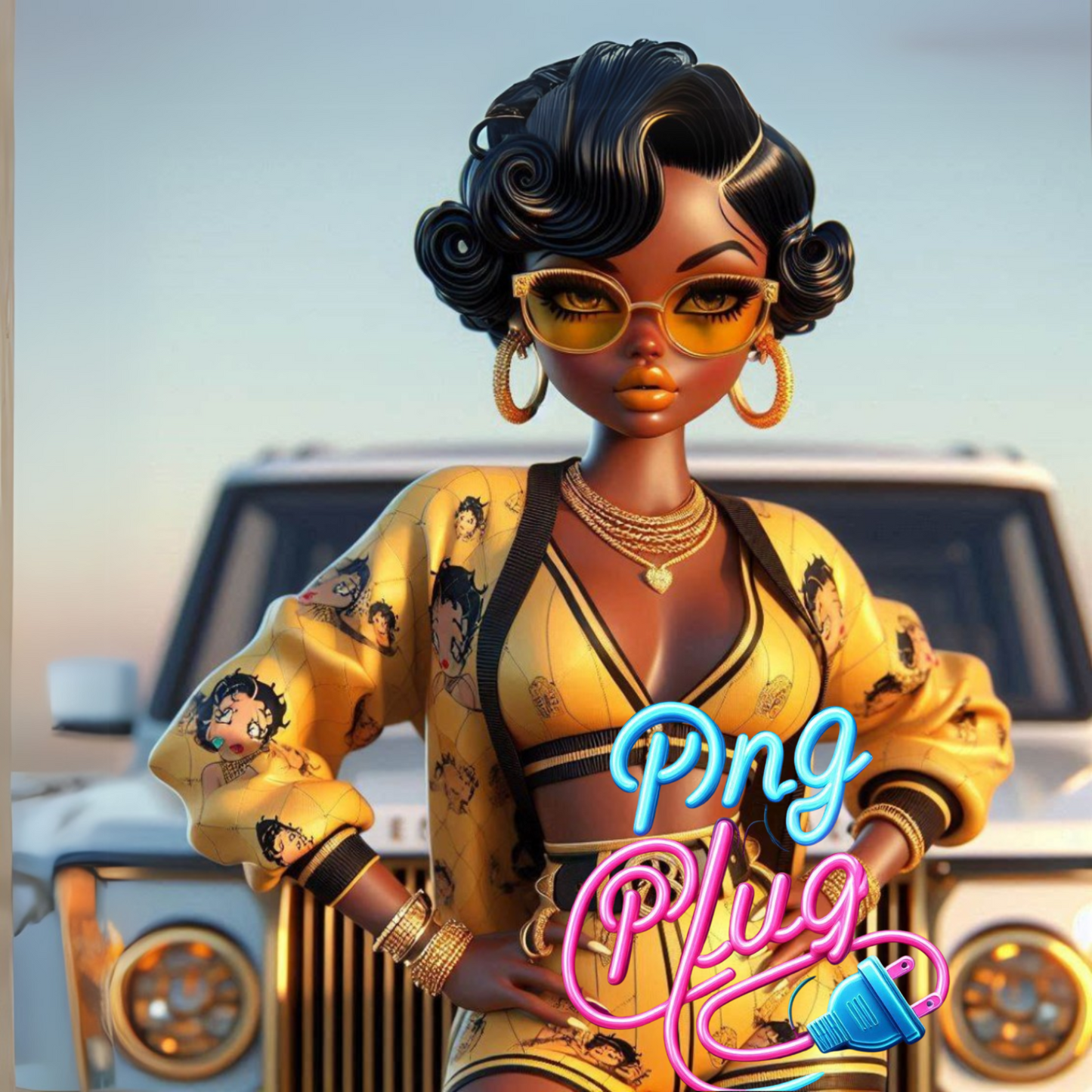 Glamorous Afrocentric Yellow-Gold Betty Boop PNG Bundle- Instant Digital Download