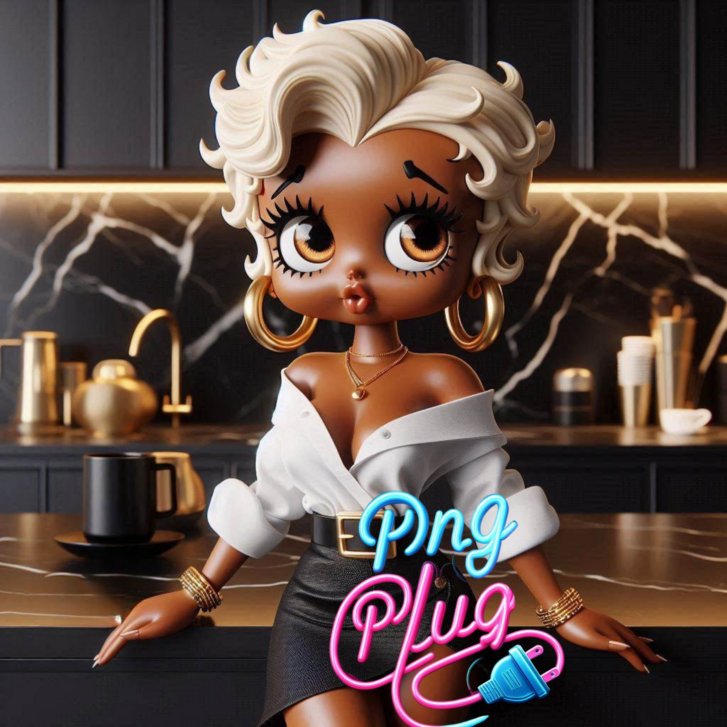 Blonde African American Betty Boop Glam Girl Bundle PNG Images – Instant Digital Download