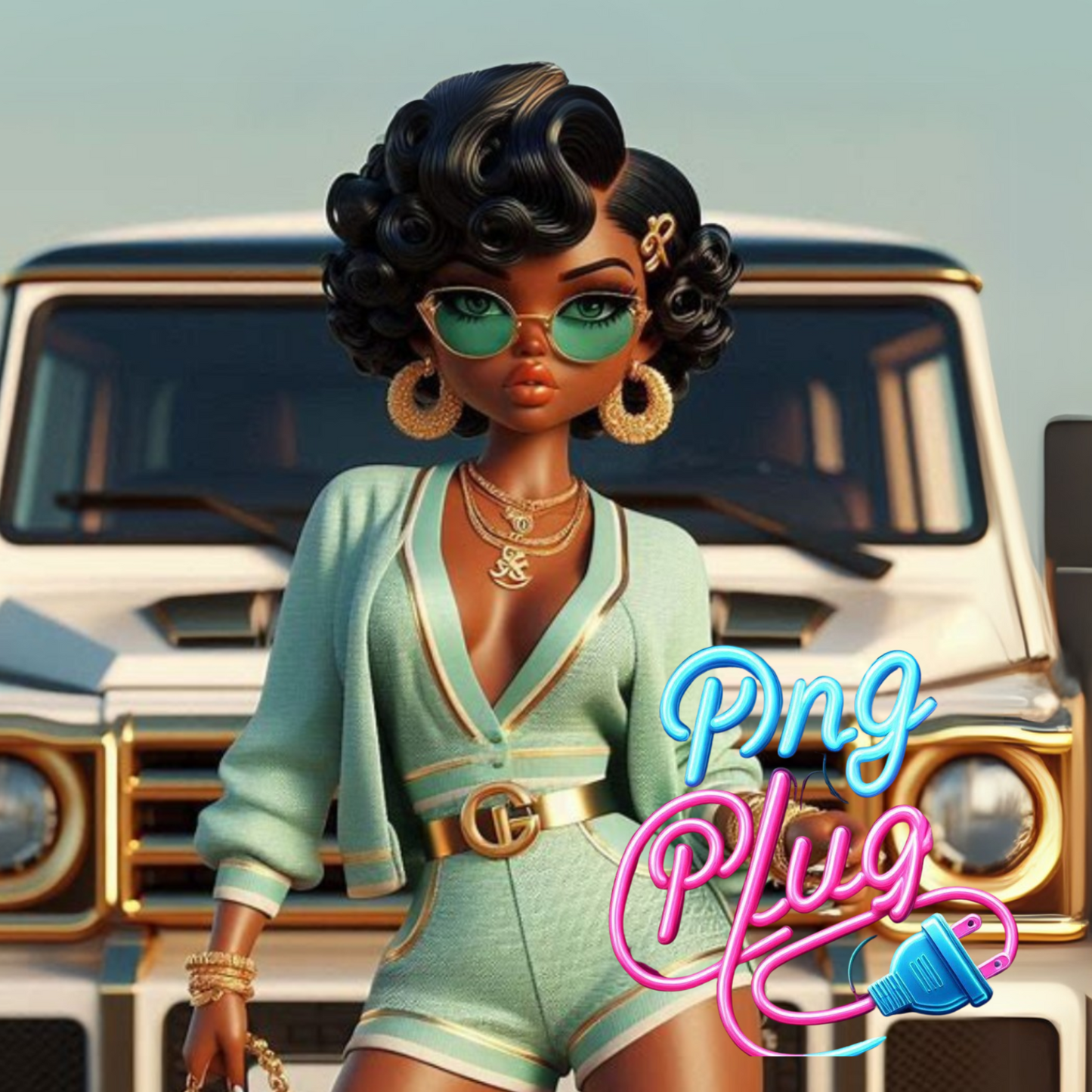 Glamorous Afrocentric Mint Betty Boop PNG -Bundle Instant Digital Download