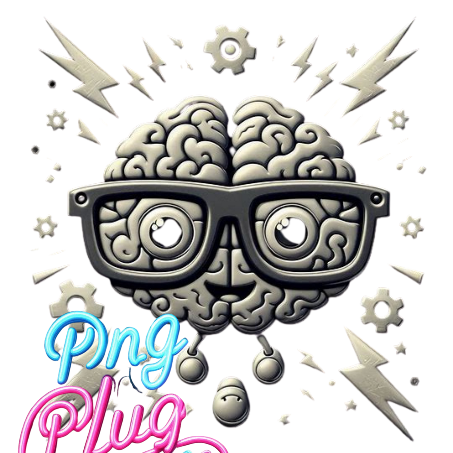 Cute Brain with Gears & Glasses PNG – Smart Cartoon Design for STEM Crafts, Kids Shirts, School Stickers & More