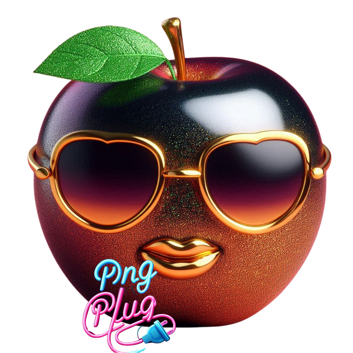 Cool Apple with Gold Sunglasses PNG – Fun, Trendy Fruit Clipart for T-Shirts, Stickers & Sublimation Crafts - Instant Digital Download