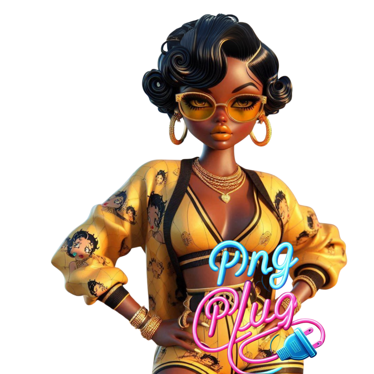 Glamorous Afrocentric Yellow-Gold Betty Boop PNG Bundle- Instant Digital Download