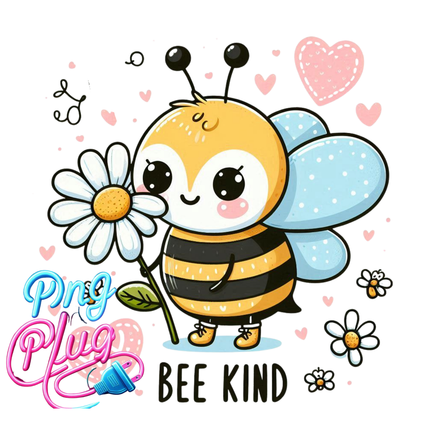 Cute Bee Kind PNG – Whimsical Bumble Bee Holding Daisy, Inspirational Kindness Clipart for Shirts, Mugs, Stickers & More- Instant Digital Download