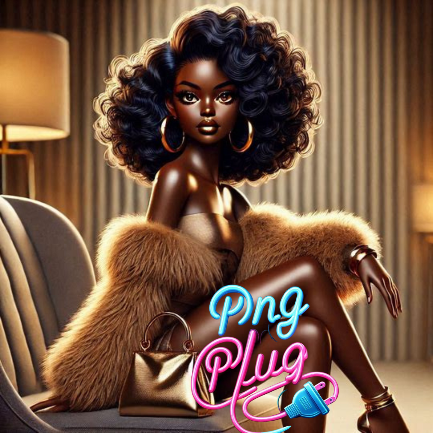 Betty Boop in Gold Fur Glamour PNG Bundle - Instant Digital Download