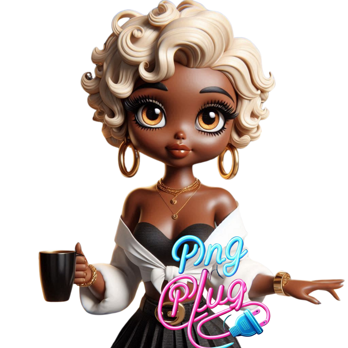 Blonde African American Betty Boop Glam Girl Bundle PNG Images – Instant Digital Download