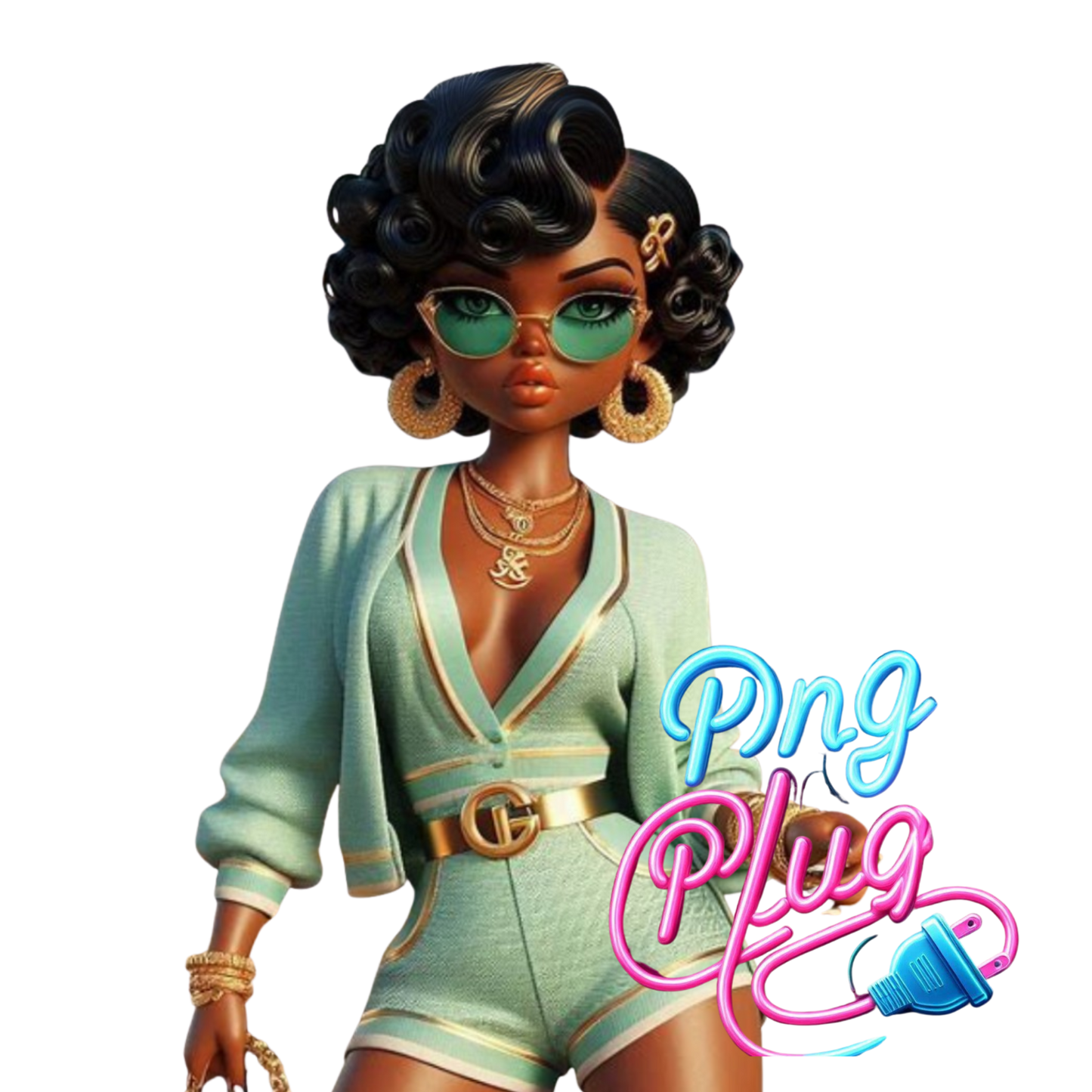 Glamorous Afrocentric Mint Betty Boop PNG -Bundle Instant Digital Download