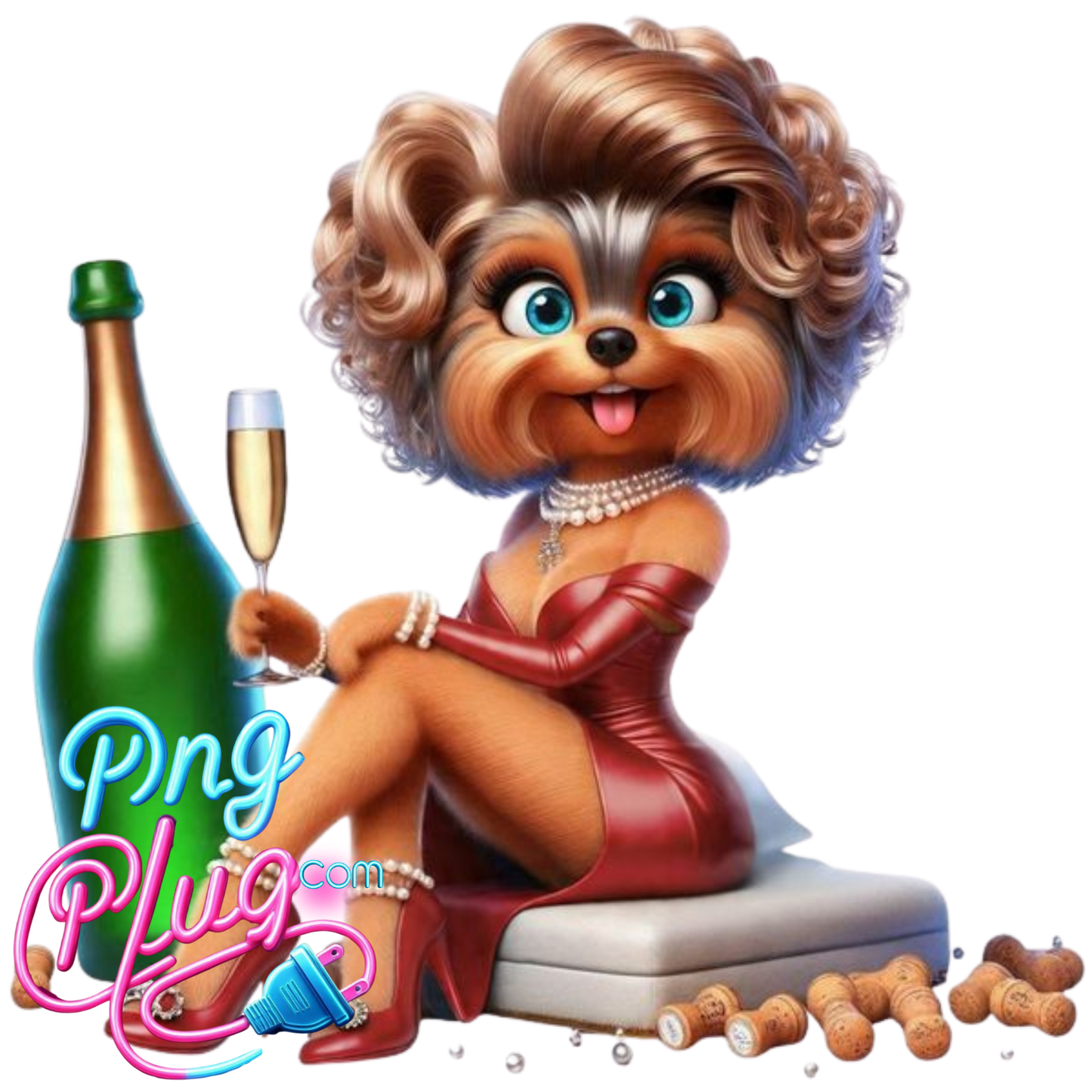 Glam Yorkshire Terrier PNG | Champagne Dog Clipart | Sublimation, Apparel, Mugs & Party Decor- Instant Digital Download