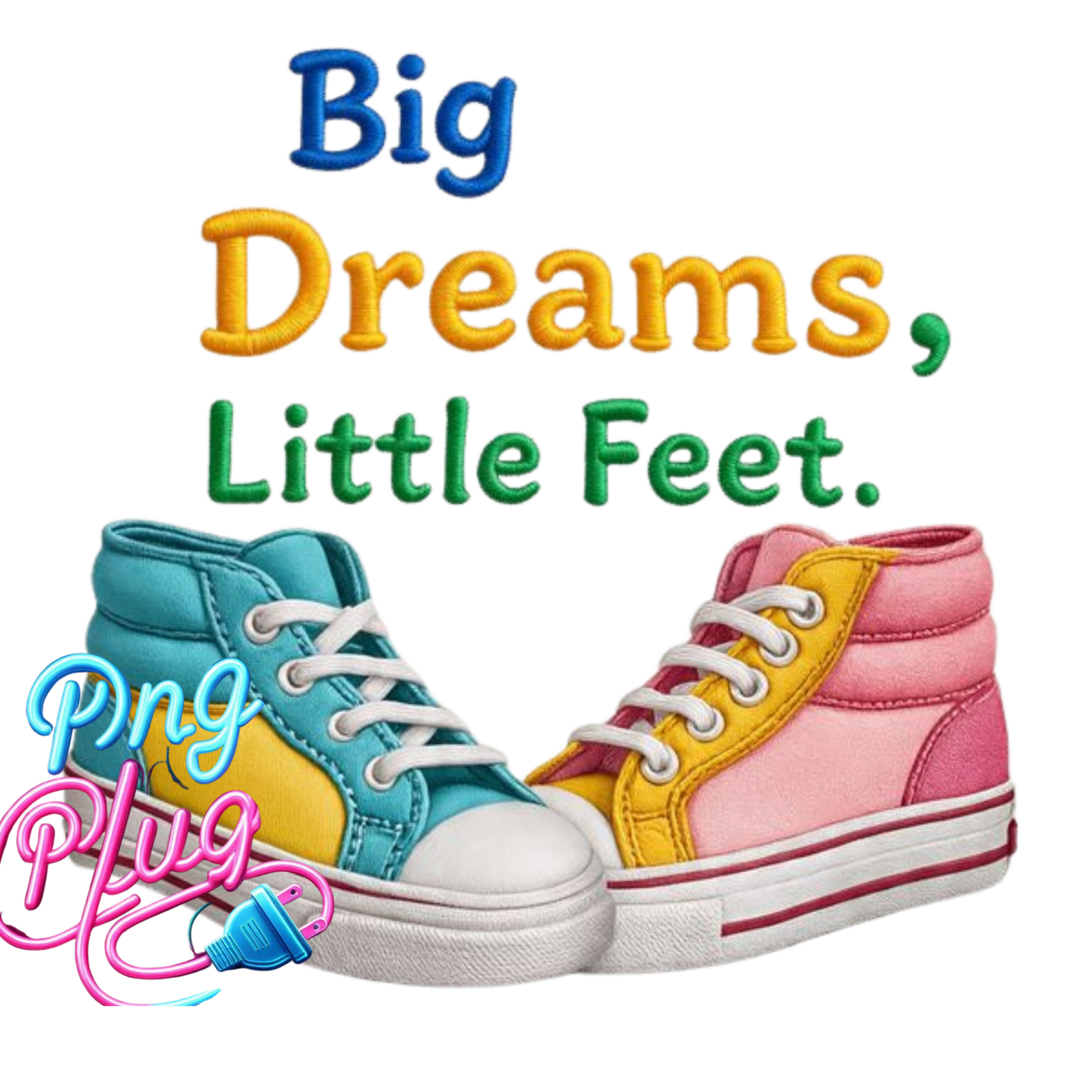 Big Dreams Little Feet 3D Cartoon Sneaker PNG – Bright Back to School Design for Kids, Shirts, Stickers & More- Instant Digital Download