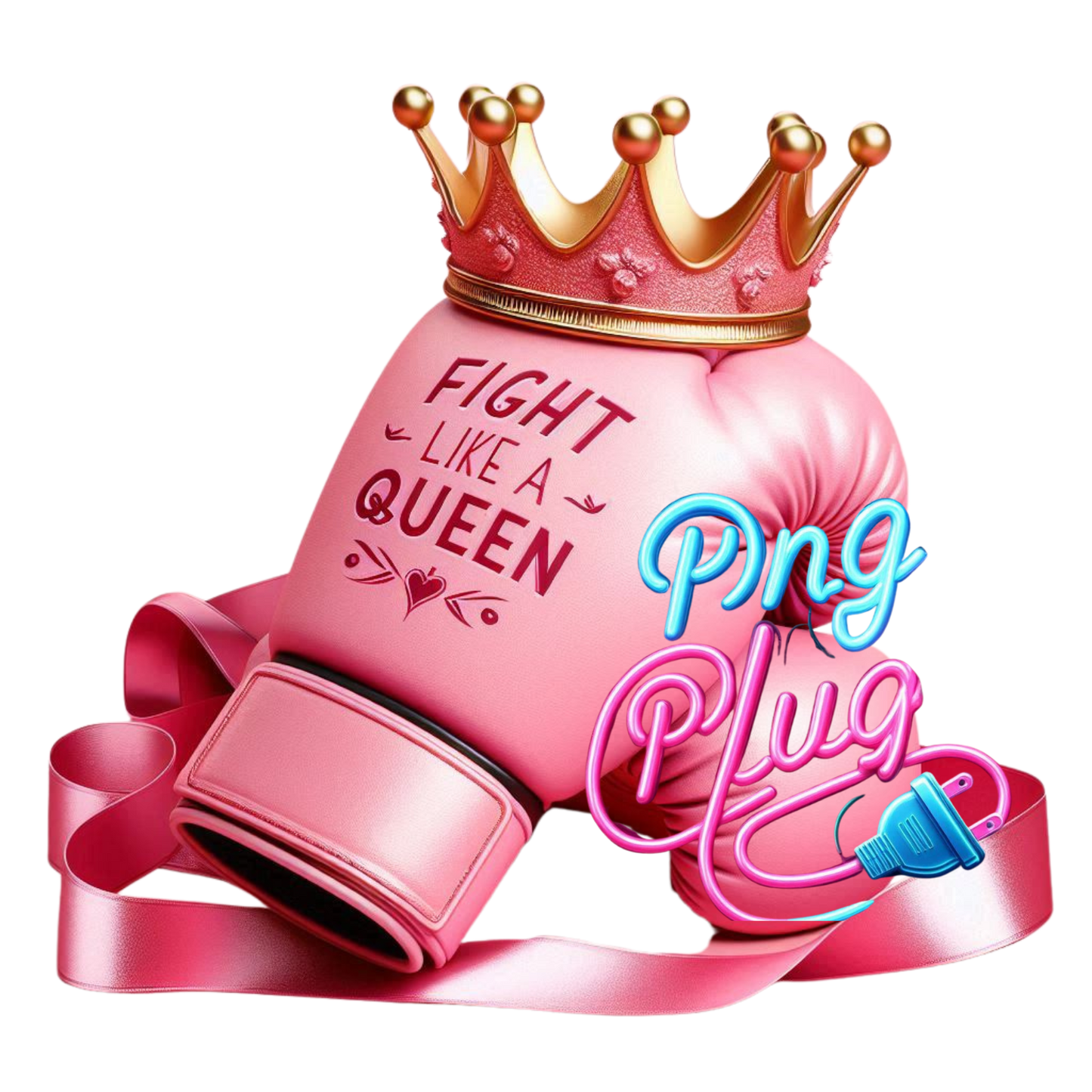 Empowered Fighter: Pink Boxing Glove with Crown - Breast Cancer Awareness- Instant Digital Download