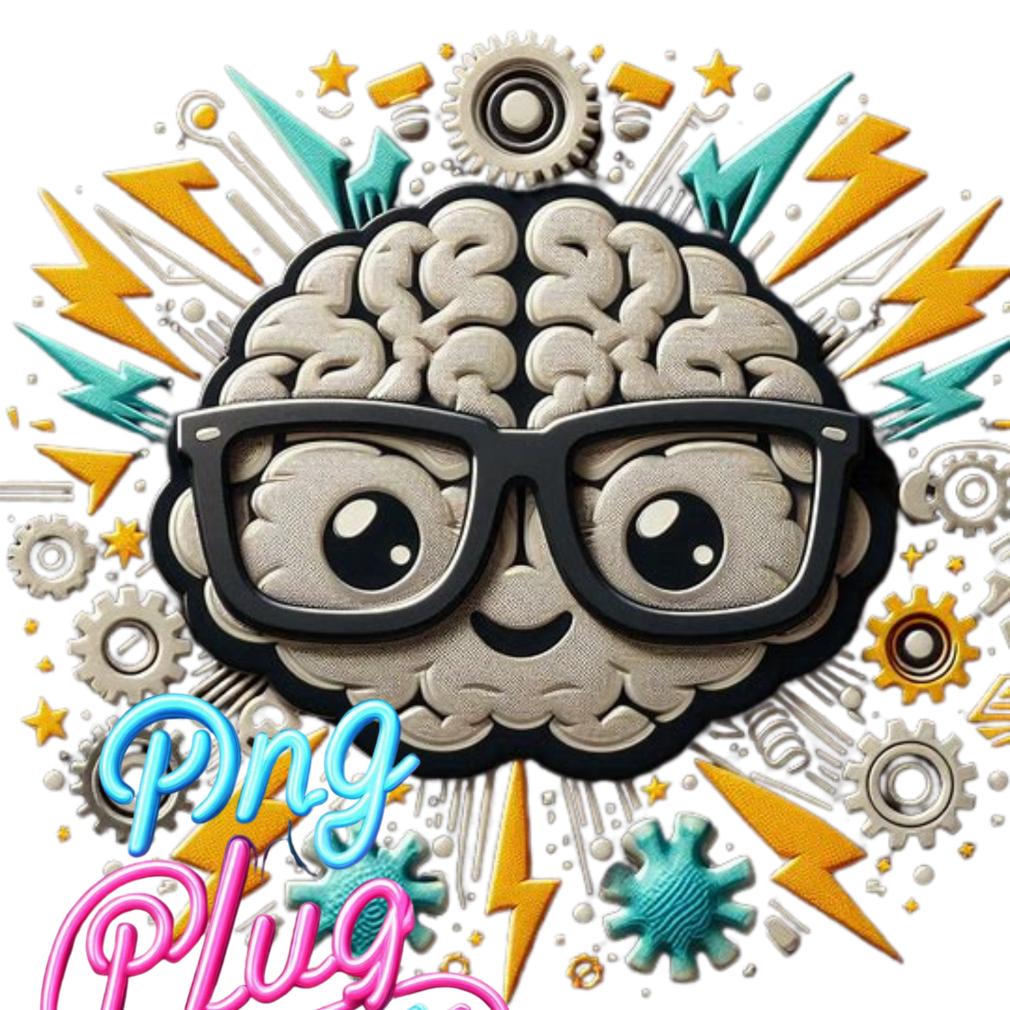 Cute Brain with Gears & Glasses PNG – Smart Cartoon Design for STEM Crafts, Kids Shirts, School Stickers & More