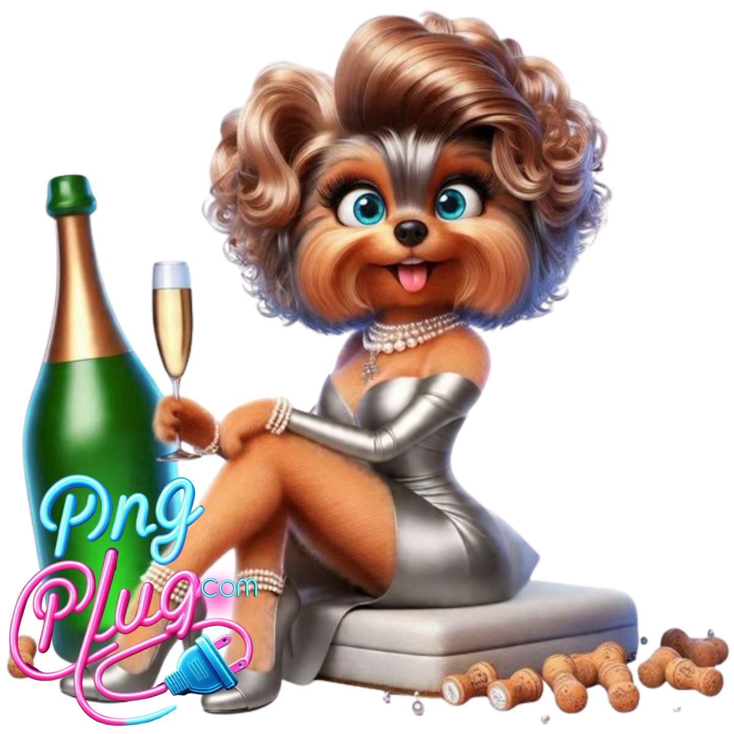 Glam Yorkshire Terrier PNG | Champagne Dog Clipart | Sublimation, Apparel, Mugs & Party Decor- Instant Digital Download