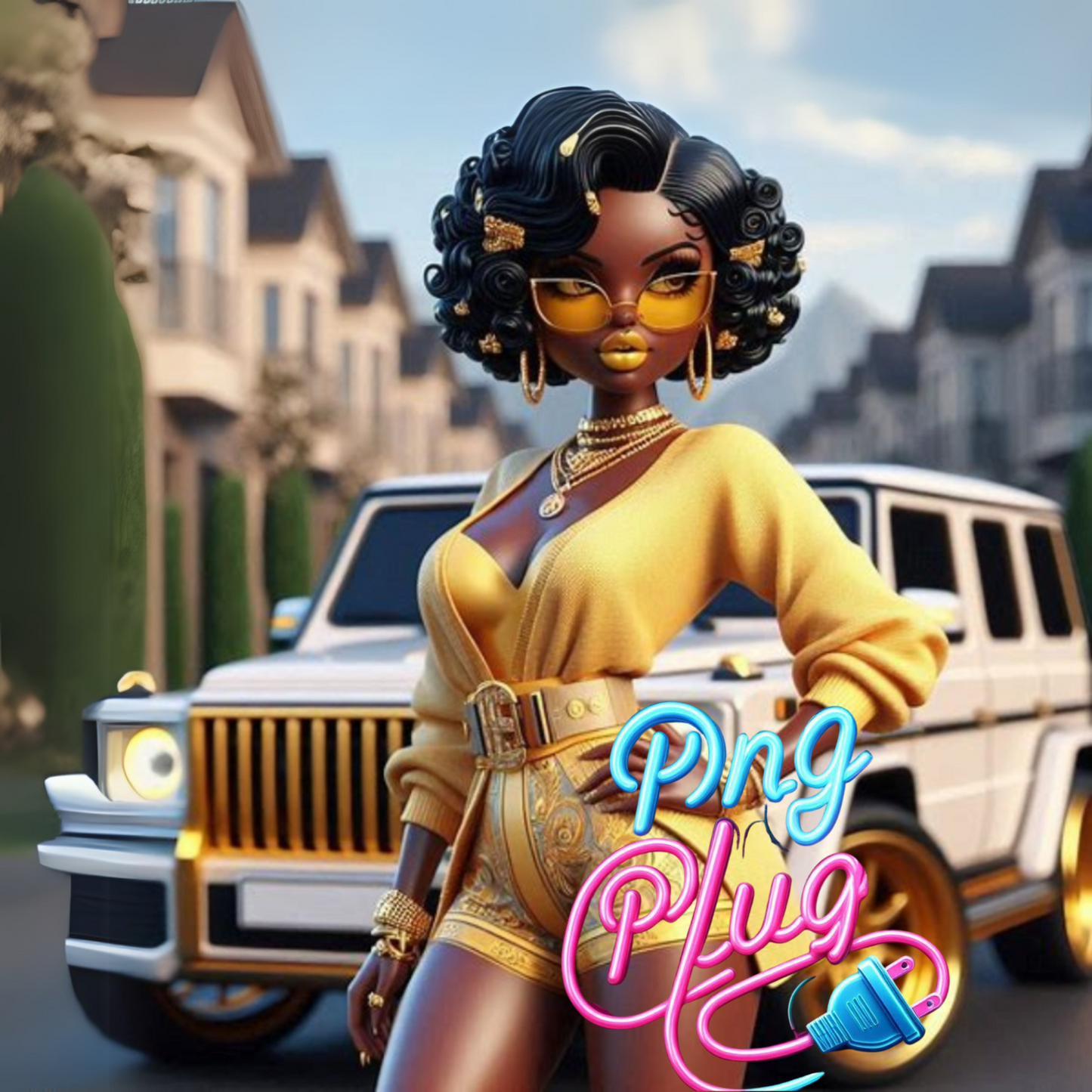 Glamorous Afrocentric Yellow-Gold Betty Boop PNG Bundle- Instant Digital Download