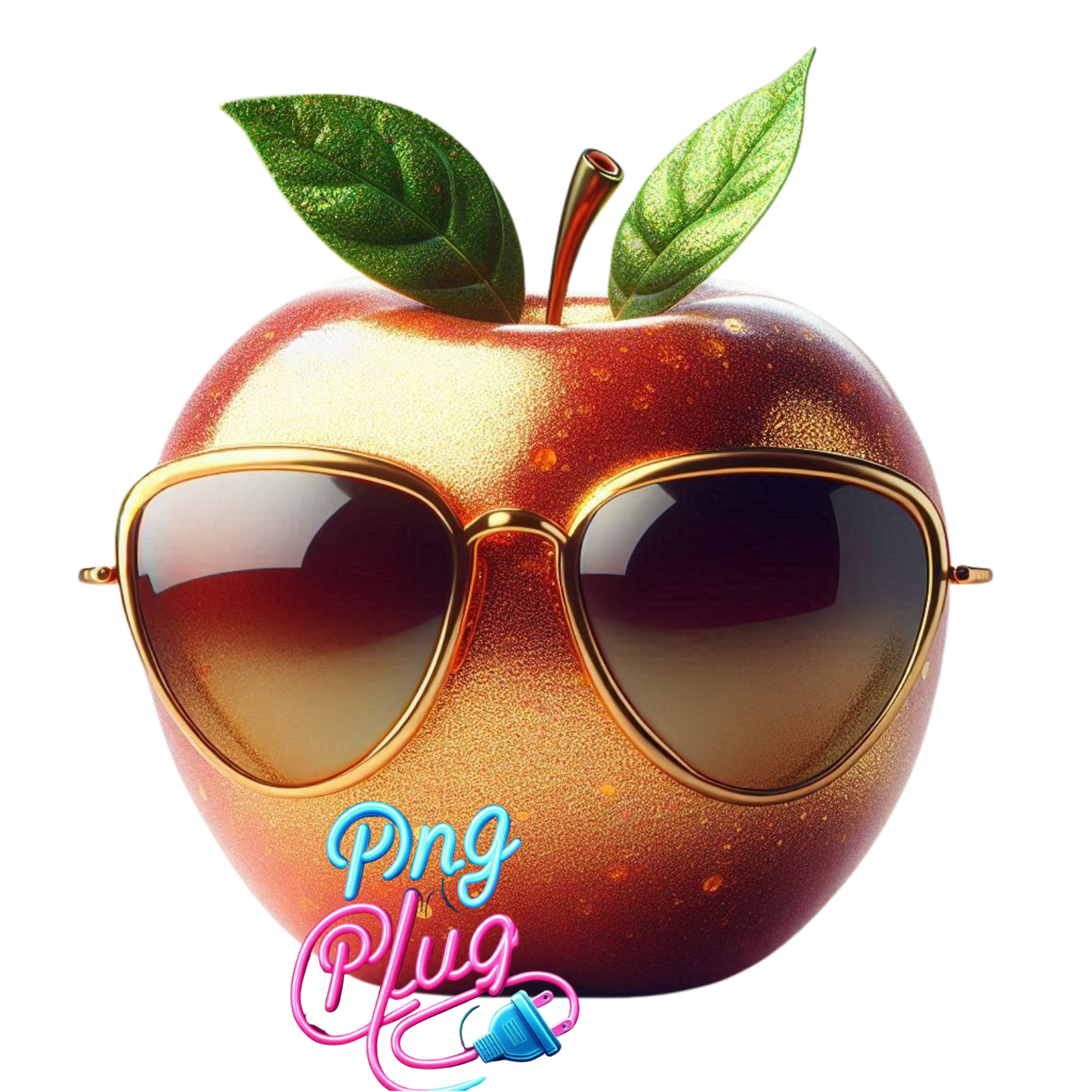 Cool Apple with Gold Sunglasses PNG – Fun, Trendy Fruit Clipart for T-Shirts, Stickers & Sublimation Crafts - Instant Digital Download